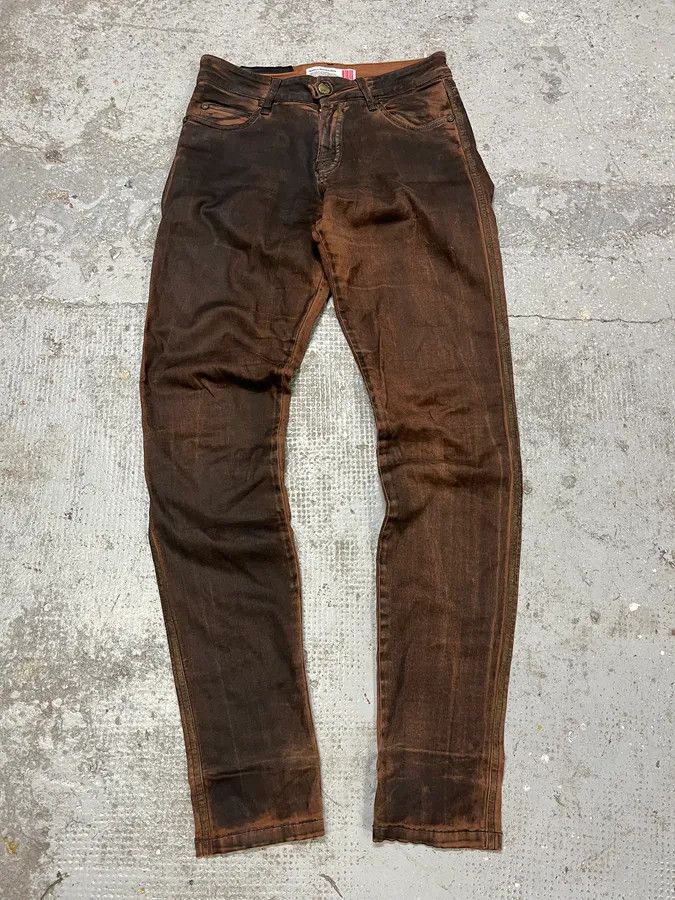 Vintage Plein Sud Waxed Burnt Copper Skinny Jeans Size 25" / US 0 / IT 36 - 2 Thumbnail