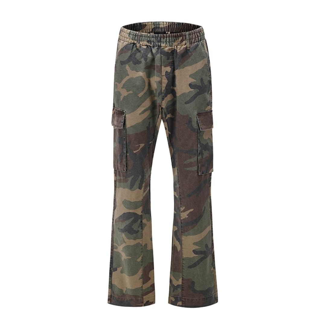 Vintage Inspired Flared Camo Jeans Bold Streetwear Printed