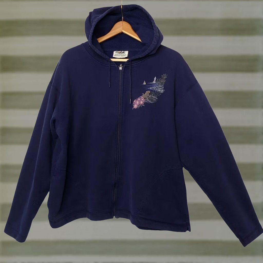 Northern Reflections VINTAGE Northern Reflections Sweatshirt Hooded Zipper 2X Coastal Beach Seashore Lighthouse Sailboat Blue Womens Mens Size XXL / US 16-18 / IT 52-54 - 1 Thumbnail