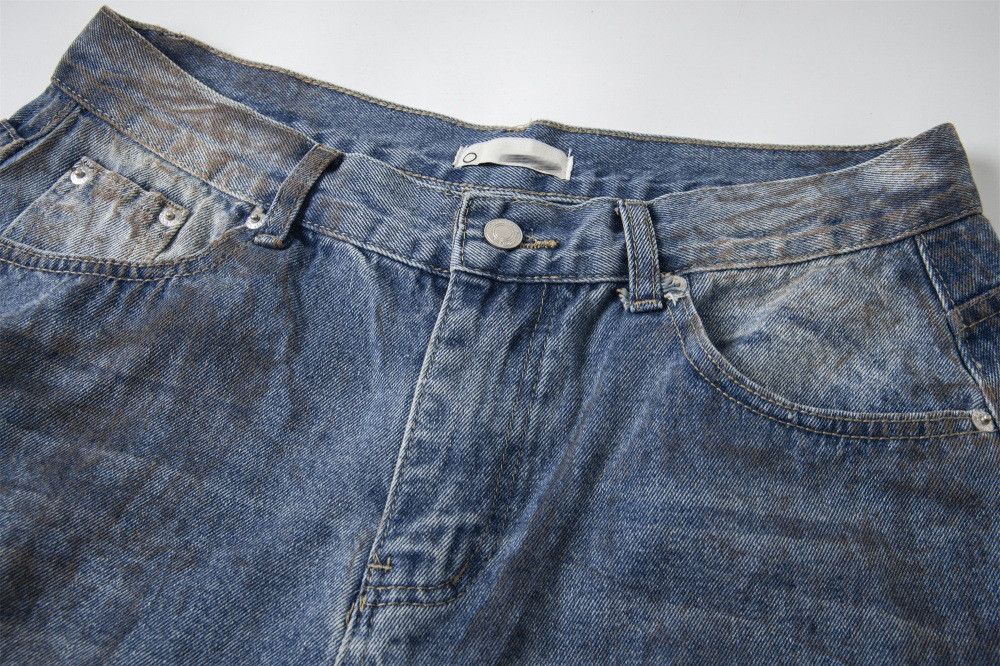 Japanese Brand × Vintage Retro street loose wide-leg straight ink-splashed hole jeans Size US 32 / EU 48 - 3 Thumbnail