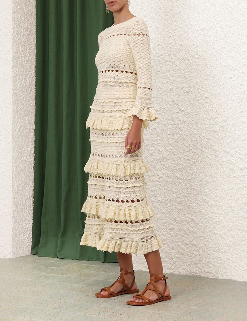 Zimmermann oc11z0525 Waverly Crochet Crew Neck Sweater in Beige Size M / US 6-8 / IT 42-44 - 4 Thumbnail