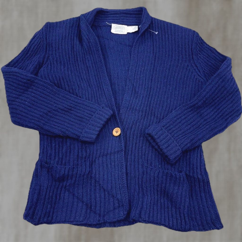 Vintage VINTAGE Susan Bristol Chunky Wool Cardigan Women Small Blue V-Neck All Seasons 90s Size S / US 4 / IT 40 - 1 Thumbnail