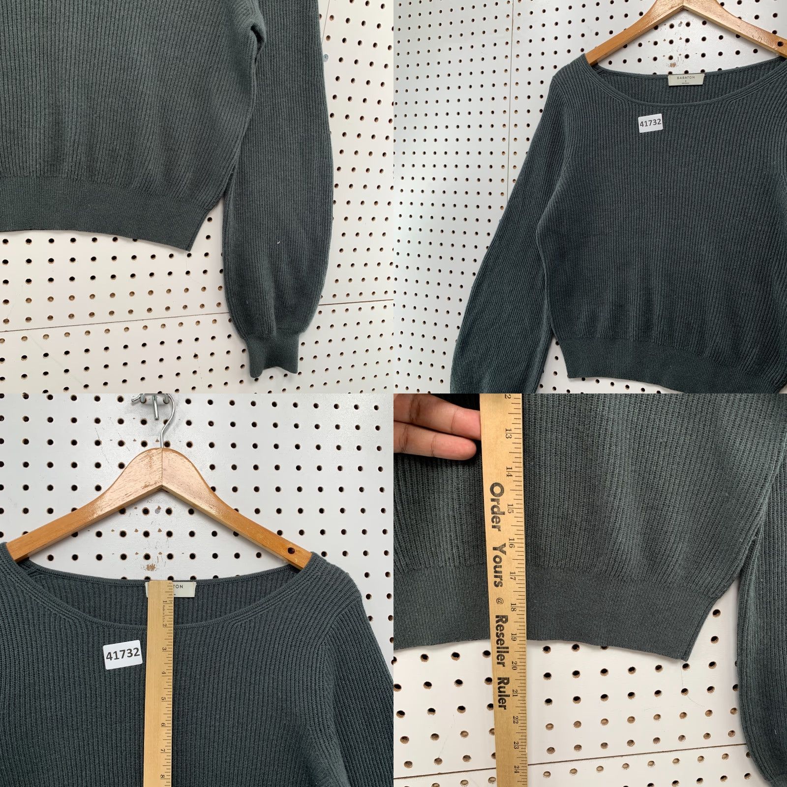 Vintage Babaton Wool Blend Knit Sweater Womens Small Gray Cropped Ribbed Long Sleeve Balloon Sleeve Size S / US 4 / IT 40 - 8 Thumbnail