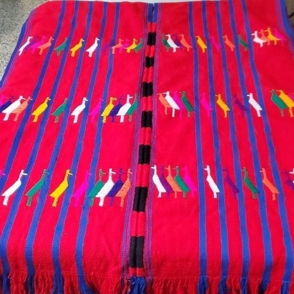Vintage Vintage Handwoven Tzute Red with Animals 32" x 45" Fringed S Size XL / US 12-14 / IT 48-50 - 7 Thumbnail