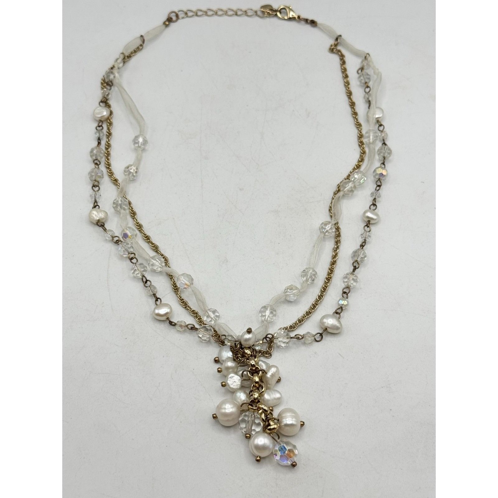 Vintage Vintage Crystal Pearl beaded drop dangle necklace Size ONE SIZE - 4 Thumbnail