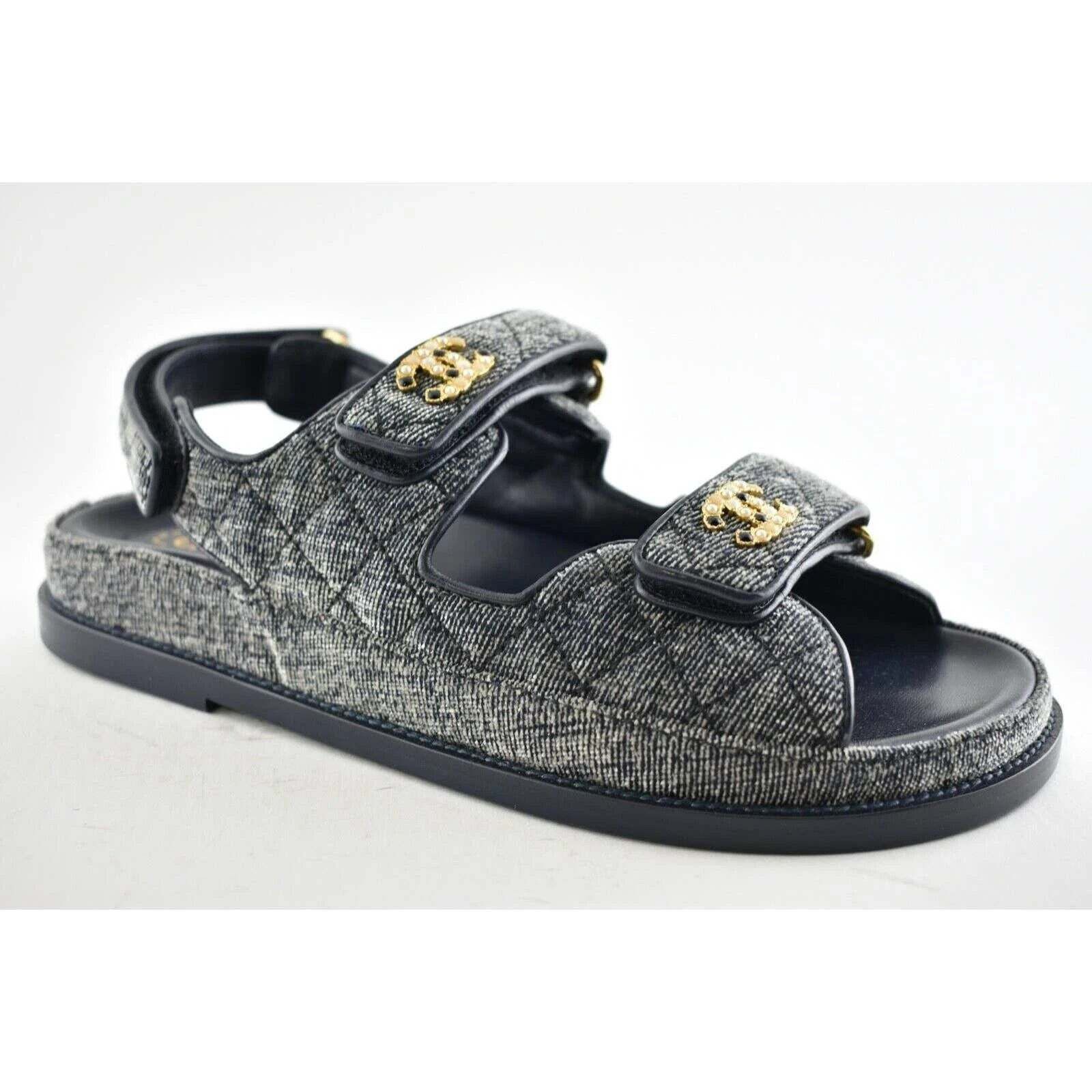 Chanel Chanel 21A Gray Velvet Denim CC Logo Mule Slide Strap Size US 8 / IT 38 - 3 Thumbnail