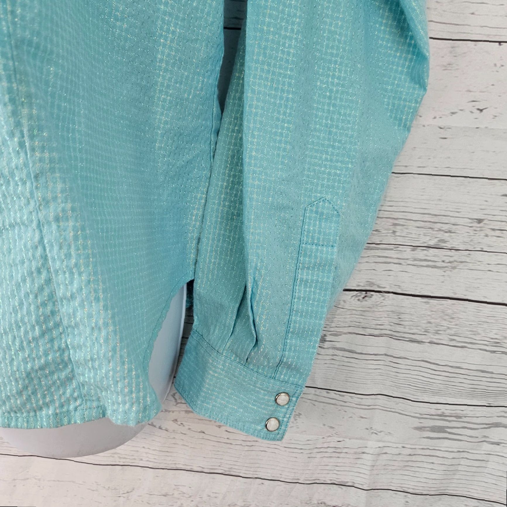 Vintage Twenty X Womens Pearl Snap Shirt XL Blue Long Sleeve Cotton Blend Shirt XS? Wait. Size XL / US 12-14 / IT 48-50 - 3 Thumbnail