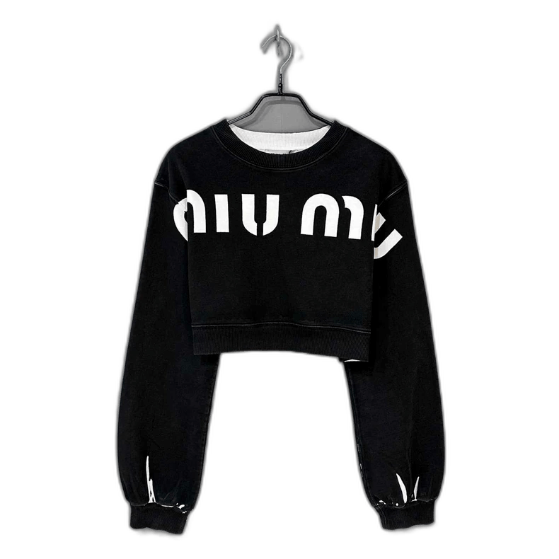 Prada Black Logo Crop Hoodie from MIUMIU -2505 Size L / US 10 / IT 46 - 1 Thumbnail