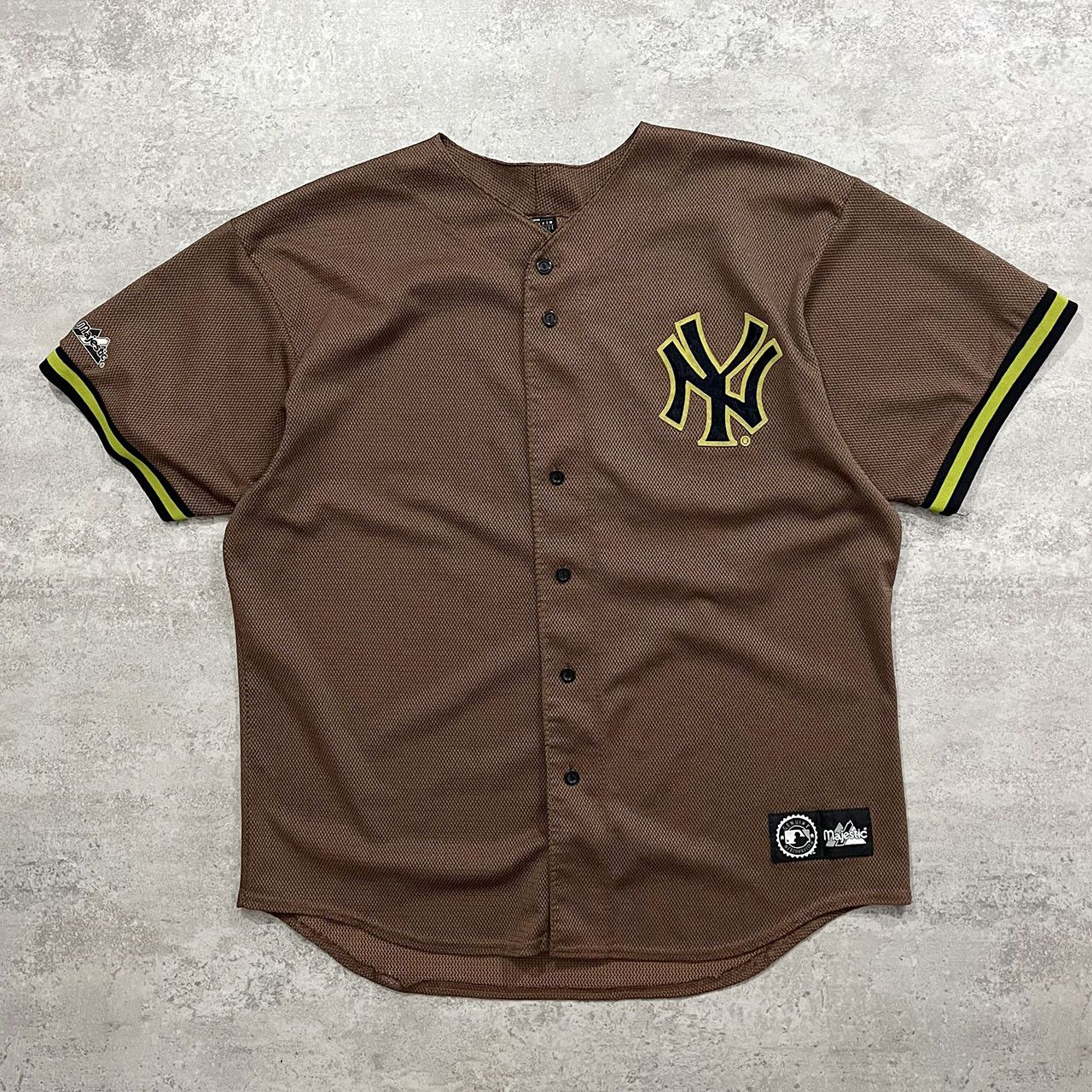 image of 90's Mlb New York Yankees Majestic Mesh Jersey Made In Usa in Brown, Men's (Size XL)