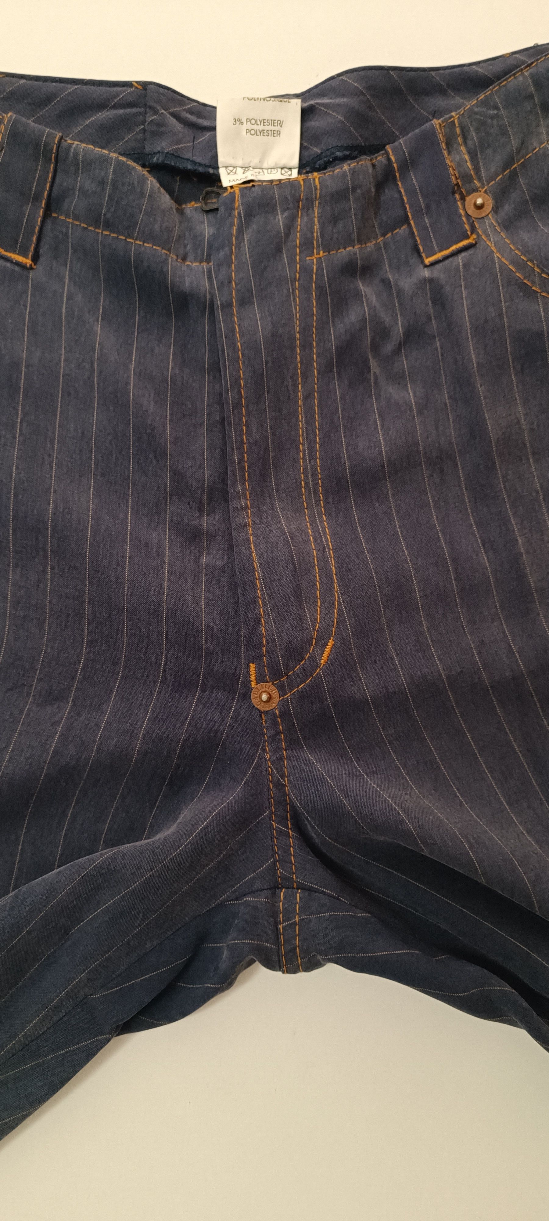 Jean Paul Gaultier Grayish blue pants with fine white vertical stripes Size 27" / US 4 / IT 40 - 8 Thumbnail
