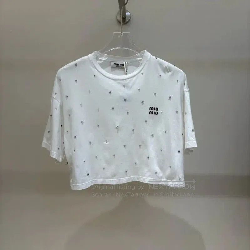 Miu Miu Miu Miu White Graphic Logo Cropped T-Shirt . Size XS / US 0-2 / IT 36-38 - 1 Thumbnail