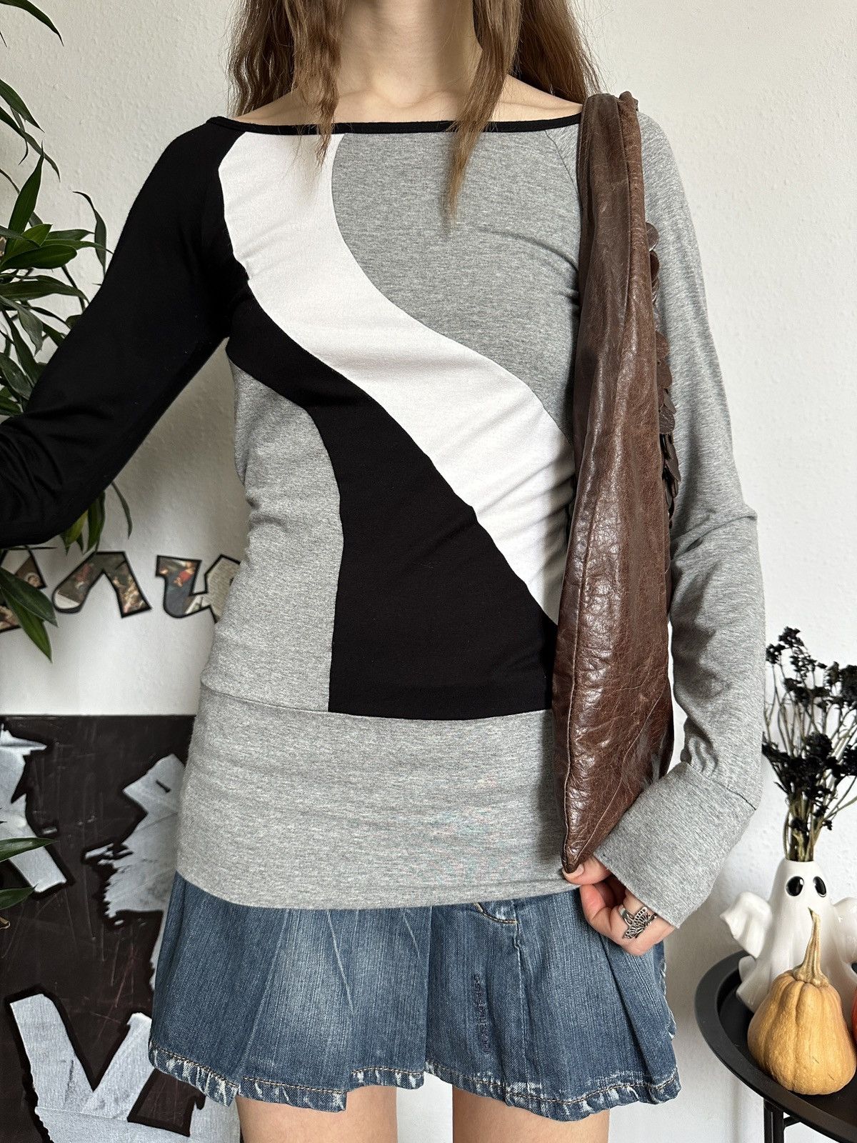 Beauty Beast × Seditionaries Skinny Soft Stretchy Vintage Patchwork Y2K Long-sleeve Top Size S / US 4 / IT 40 - 2 Thumbnail