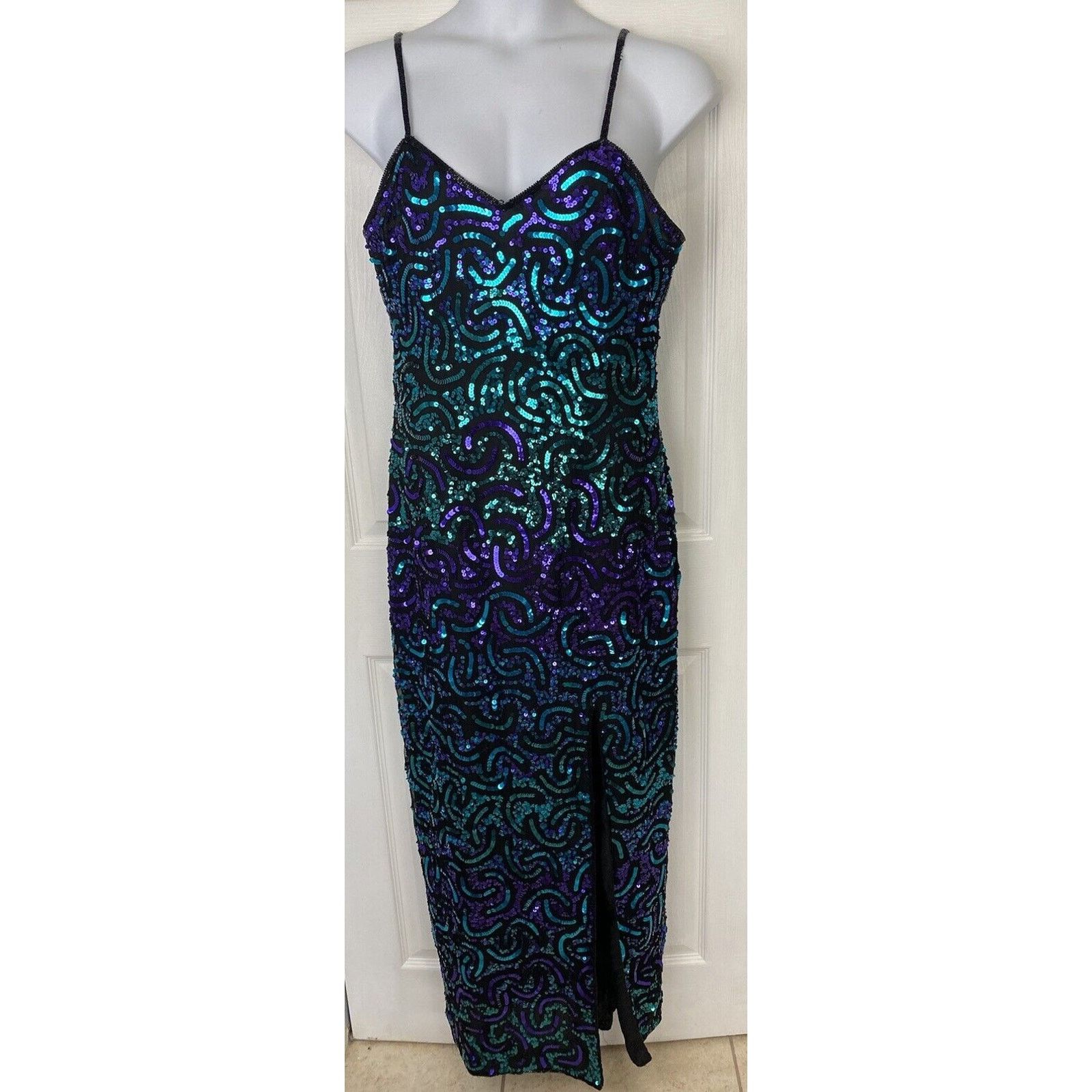 Other VTG Scala Beaded Silk Sequin Dress Purple Teal swirl Size XL / US 12-14 / IT 48-50 - 1 Thumbnail