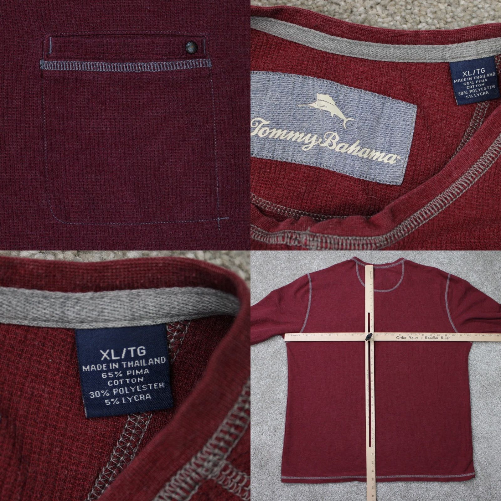 Tommy Bahama Tommy Bahama Henley Shirt Mens XL Red Pima Cotton/Polyester Stretch L/S Pullover Shirt Size US XL / EU 56 / 4 - 8 Thumbnail
