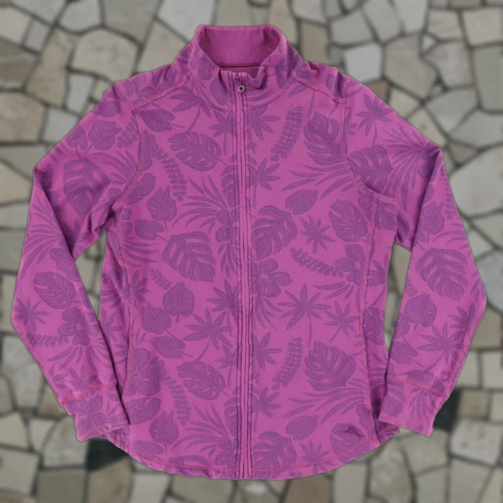 Tommy Bahama Tommy Bahama Jen Terry Monstera Mash Stretch Floral Mock Long Sleeve Jacket Pink Women's L Shirt Size L / US 10 / IT 46 - 1 Thumbnail