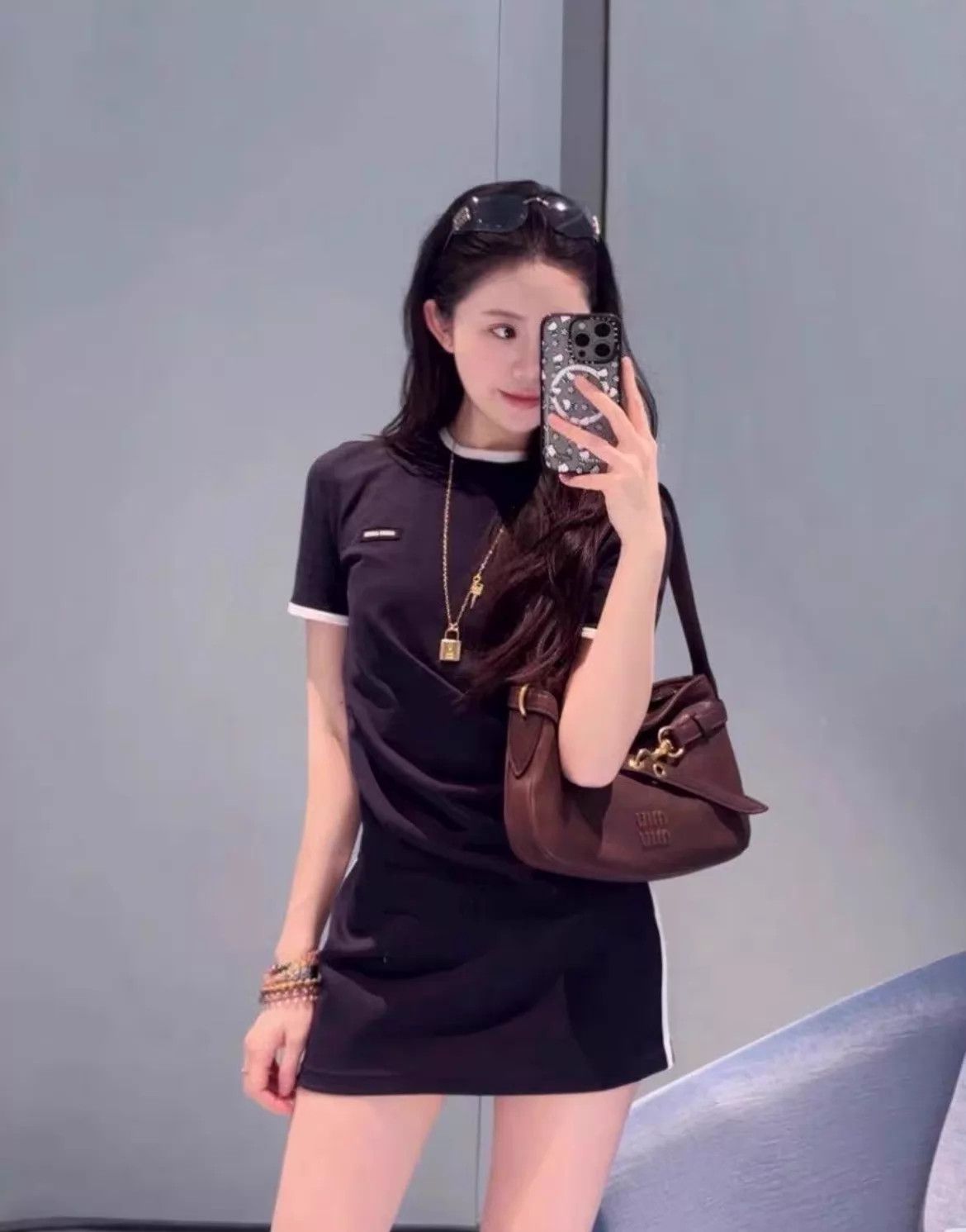 Miu Miu MIU MIU Women's Navy Letter Logo Short-Sleeve Top 38 99New Size XS / US 0-2 / IT 36-38 - 1 Thumbnail