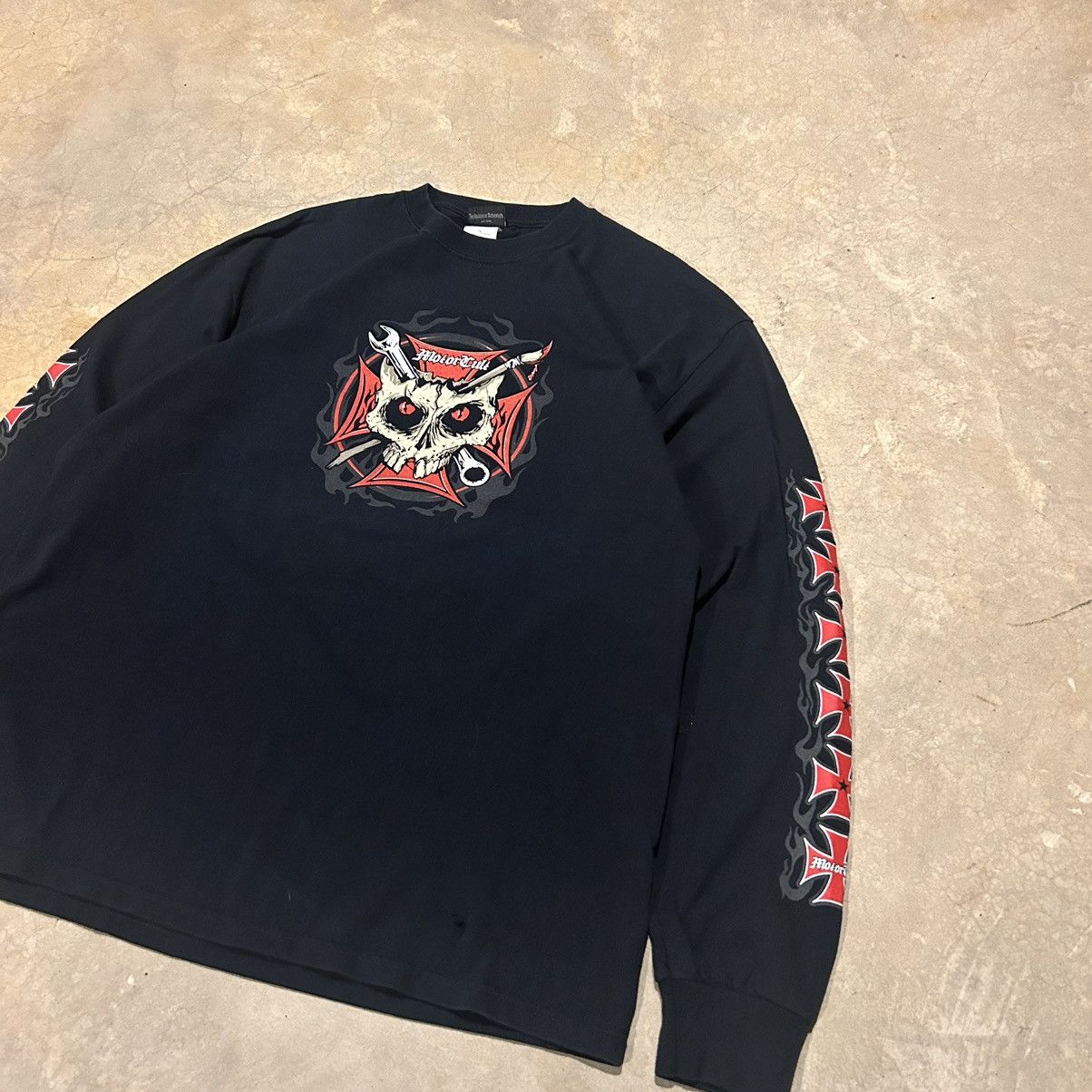 Harley Davidson × Vintage Crazy Vintage Y2K Motorcult Flame Sleeve Cross Skull Tee Size US XL / EU 56 / 4 - 3 Thumbnail