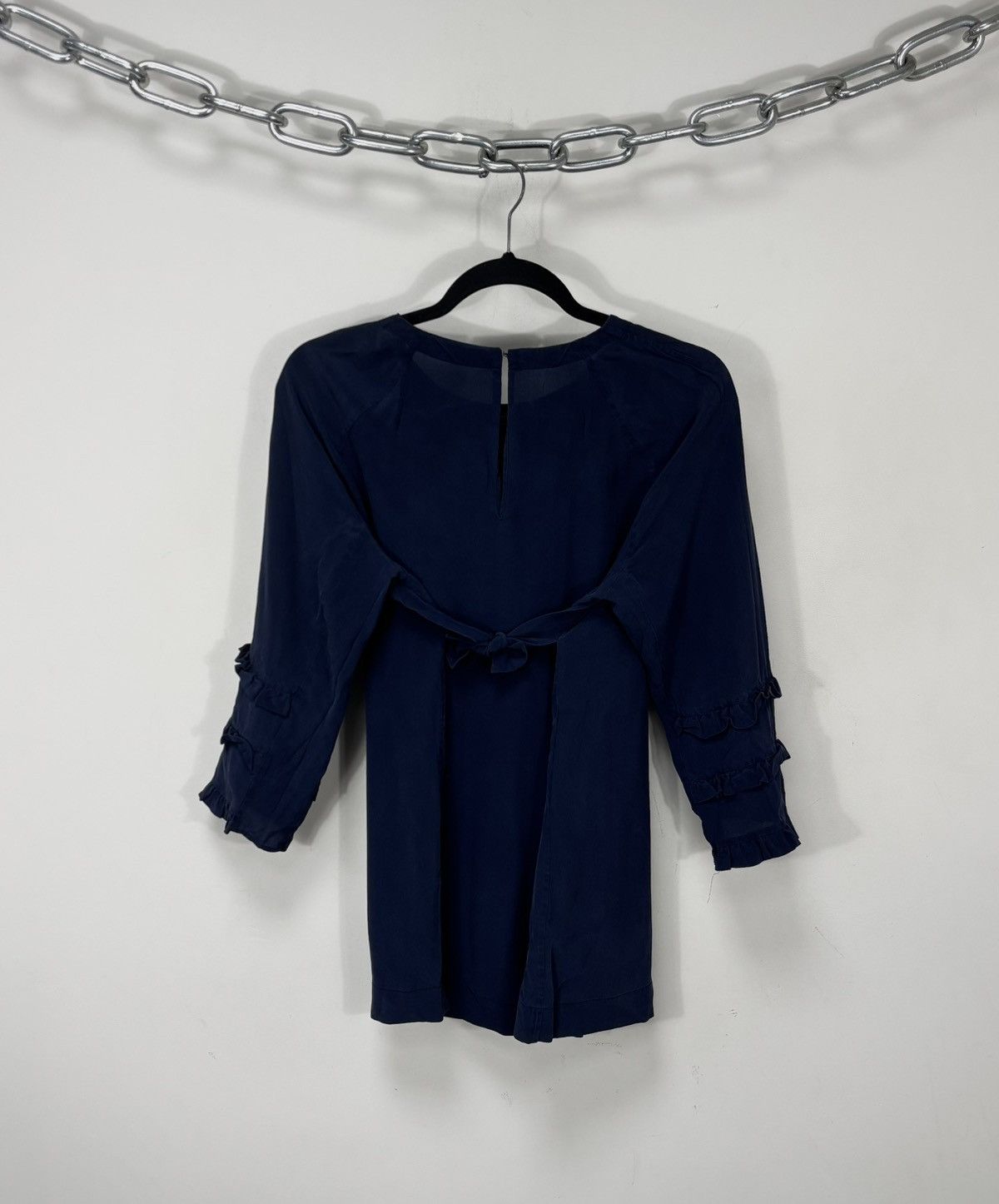 Miu Miu Miu Miu Women’s Navy Babydoll Silk Ruffle Blouse Tunic Top Size M / US 6-8 / IT 42-44 - 2 Thumbnail