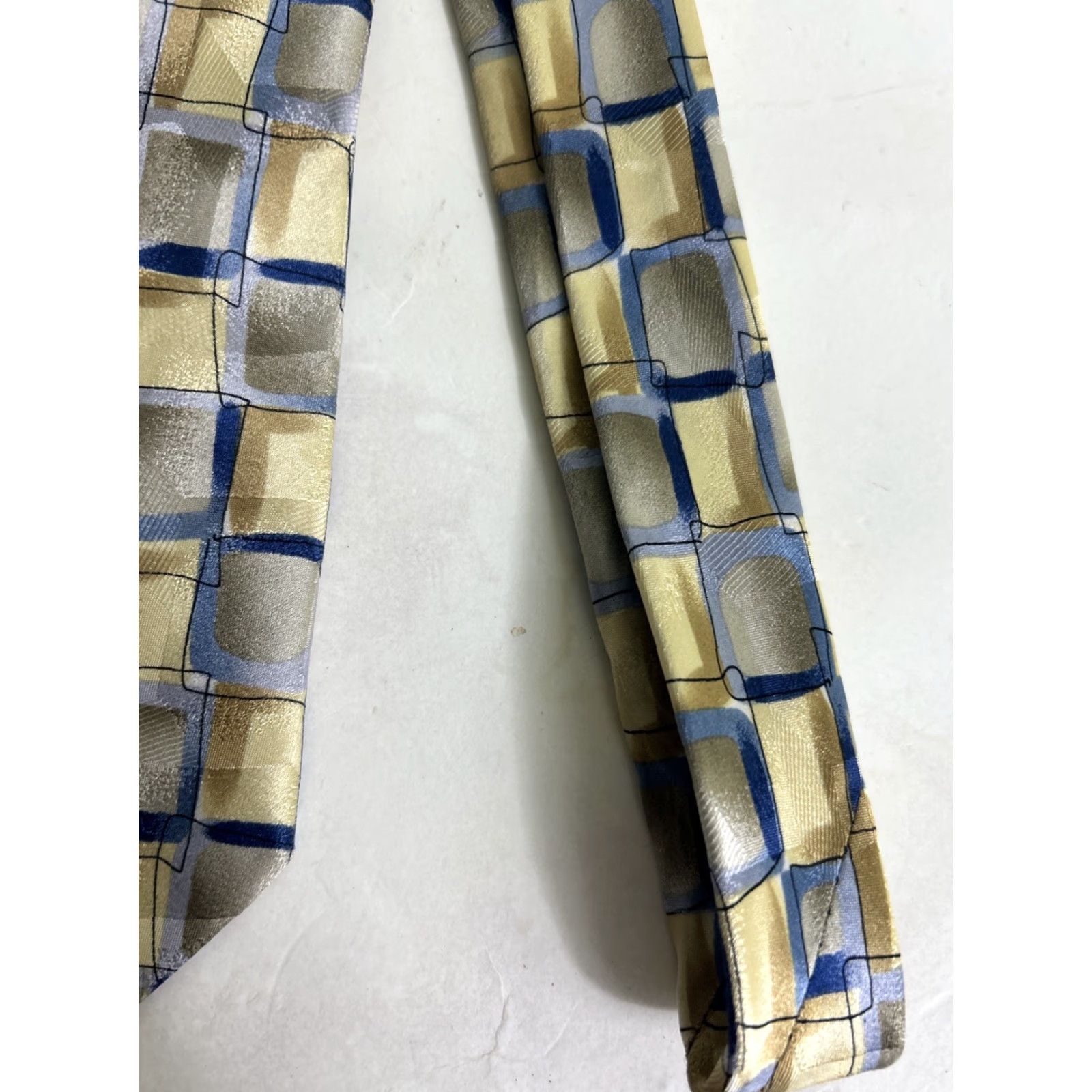 Vintage J. Garcia Thirty Seven Blue Yellow Necktie 58" x 3.5" Tie Mens Size ONE SIZE - 3 Thumbnail