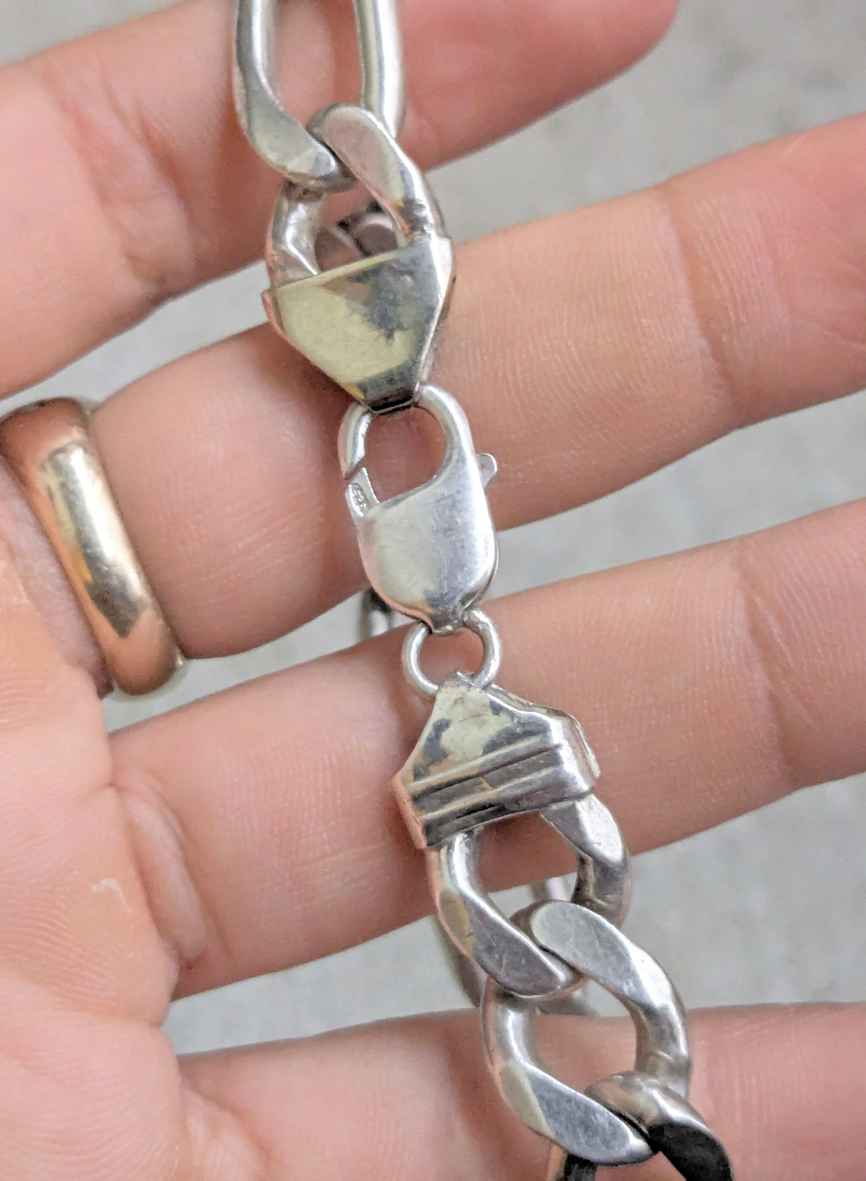 Jewelry Vintage Sterling Silver Bracelet Figaro Chunky Thick Punk Size ONE SIZE - 14 Thumbnail