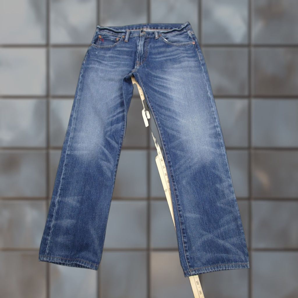 VINTAGE Polo Ralph Lauren Jeans Mens 32x32 Blue Classic Straight Whiskering Honeycomb Style: Straight Medium Blue Denim Five-Pocket Zipper