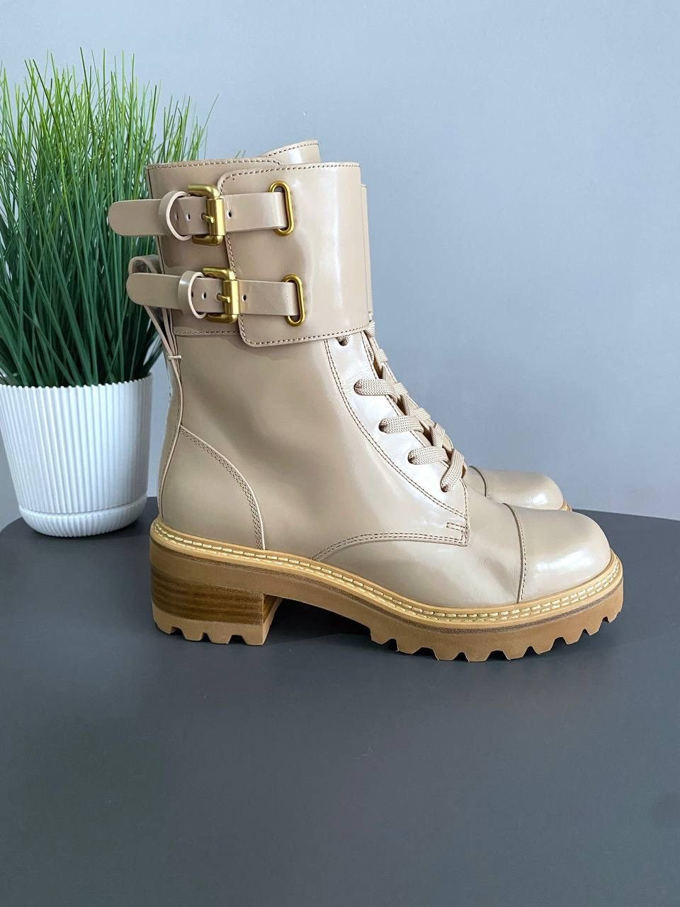 See by Chloe See By Chloe Mallory Lace Leather Buckle Combat Boots, 37 Size US 7 / IT 37 - 2 Thumbnail
