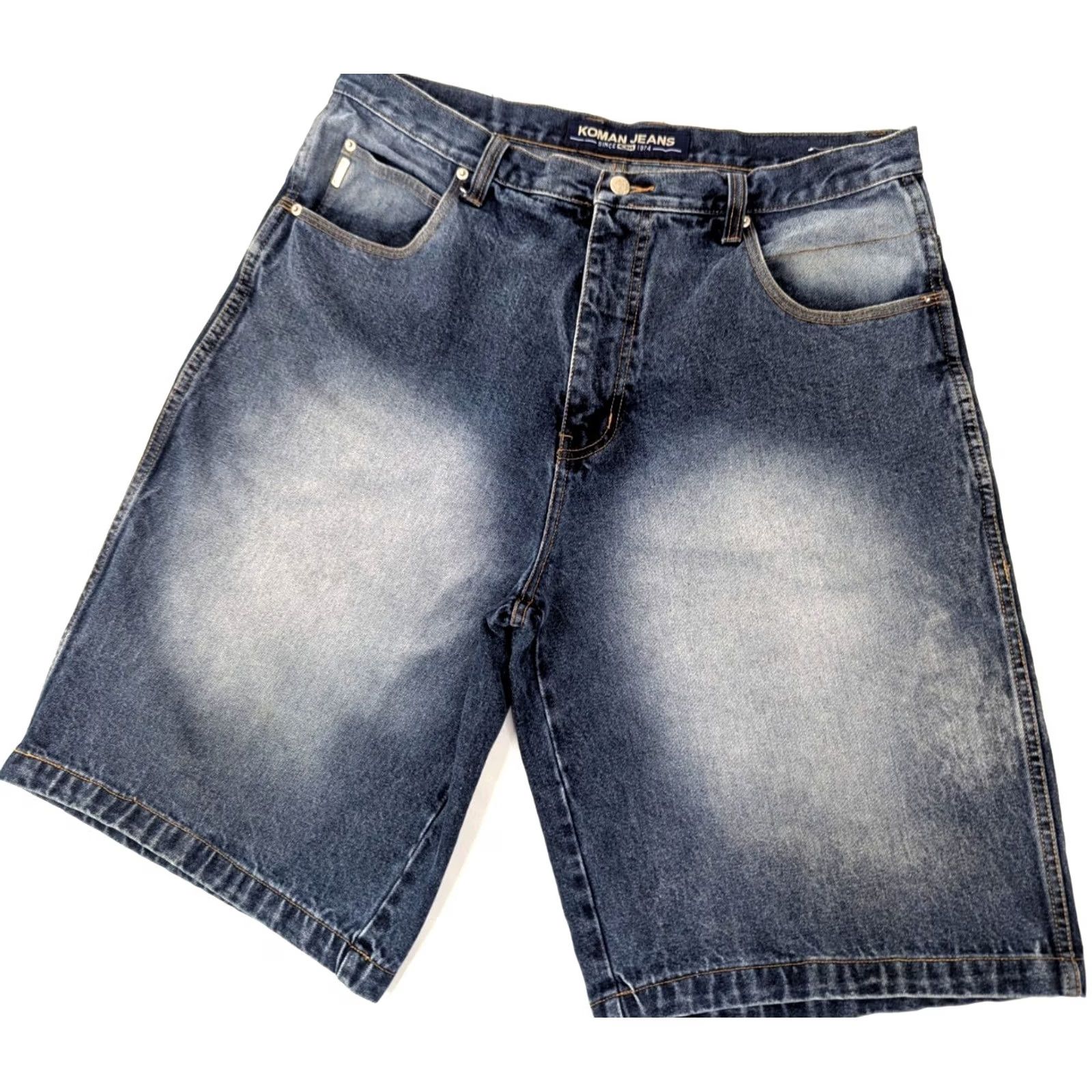 Denime KOMAN Baggy Denim Shorts 38x13 Men Blue Cotton Hip Hop Vintage Vtg Baggy Straight Front Zip Button Pockets 13 Inseam 38 Waist Size US 38 / EU 54 - 2 Thumbnail
