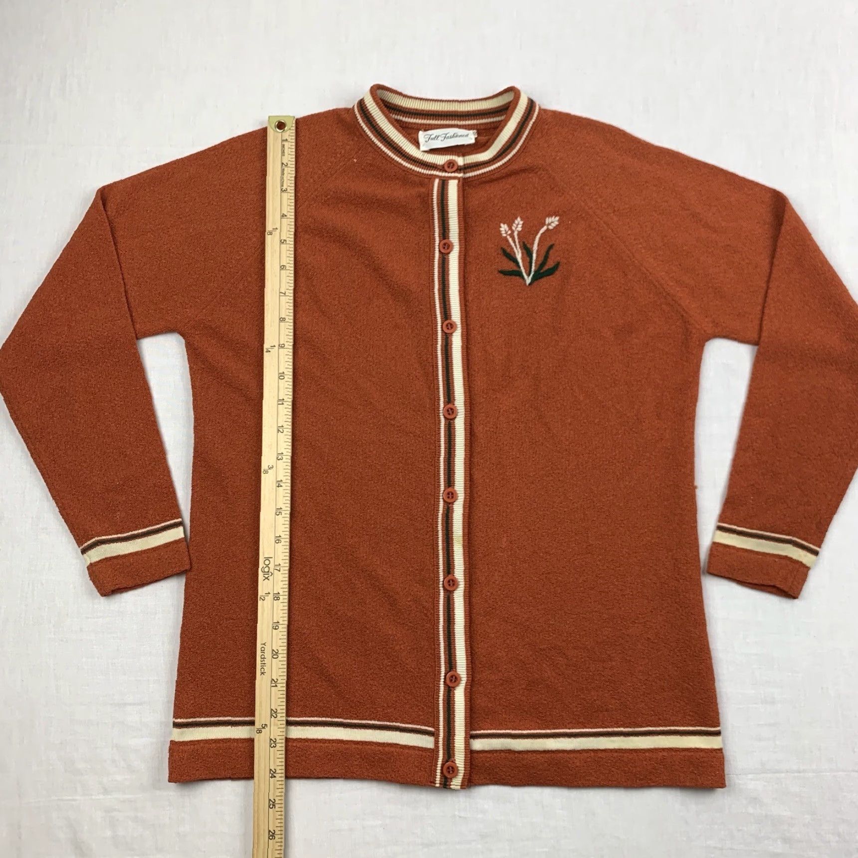 Vintage VINTAGE Full Fashioned Sweater Womens M Orange Button Up 60s Cardigan Long Sleeve Embroidered Size M / US 6-8 / IT 42-44 - 5 Thumbnail