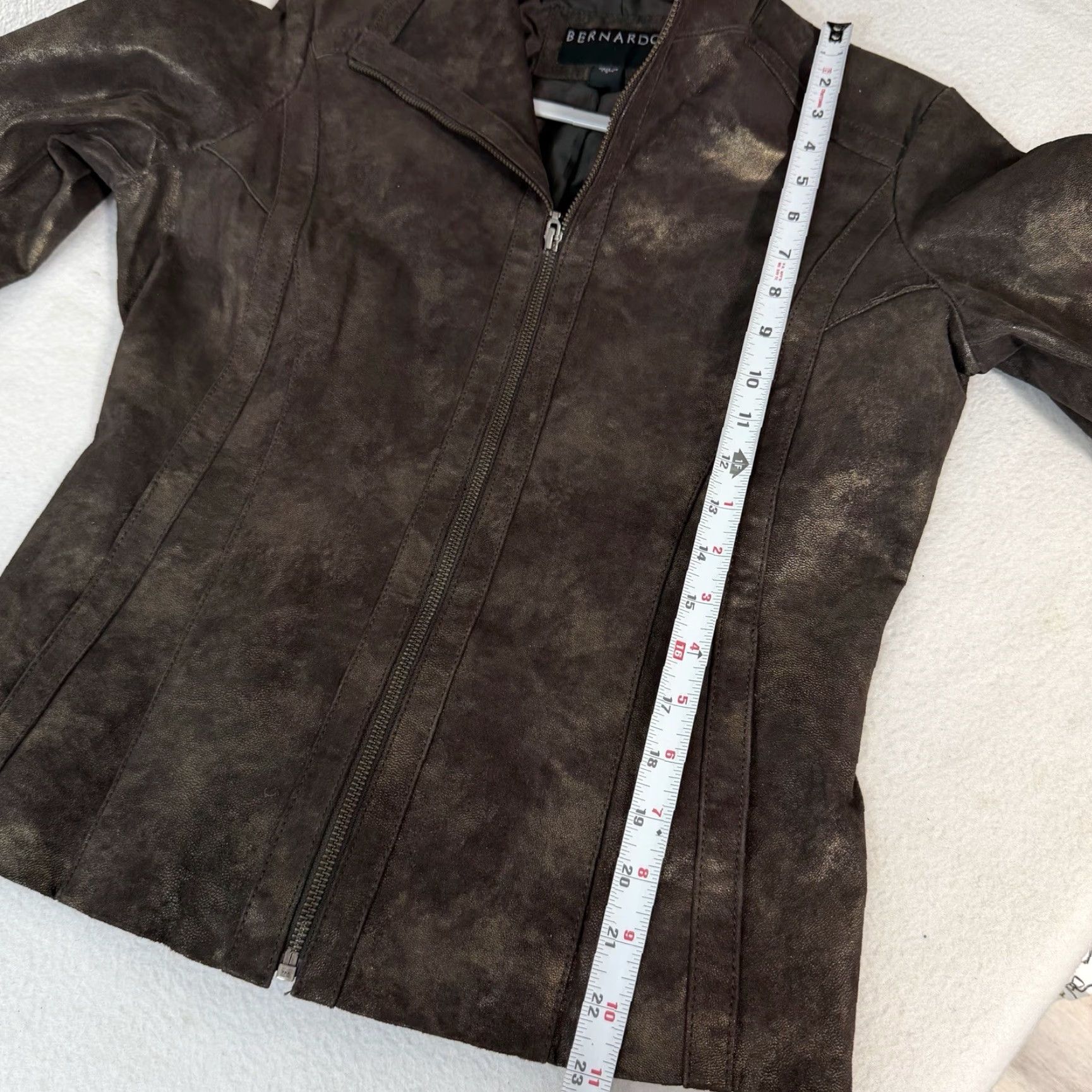 Vintage Bernardo Leather Jacket Brown Gold Women's Size S Motorcycle Zip Up Collared Jacket Size S / US 4 / IT 40 - 2 Thumbnail