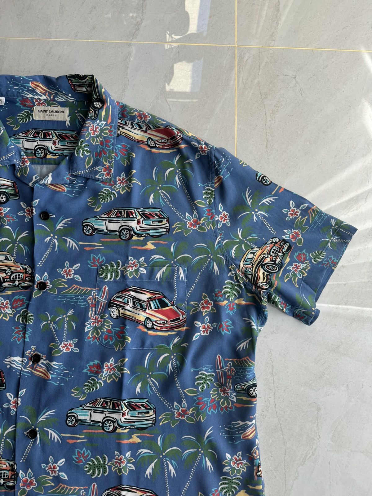 Saint Laurent Paris Saint Laurent Paris SS17 Hawaiian Blue Cuban Carprint Shirt Size US XL / EU 56 / 4 - 6 Thumbnail