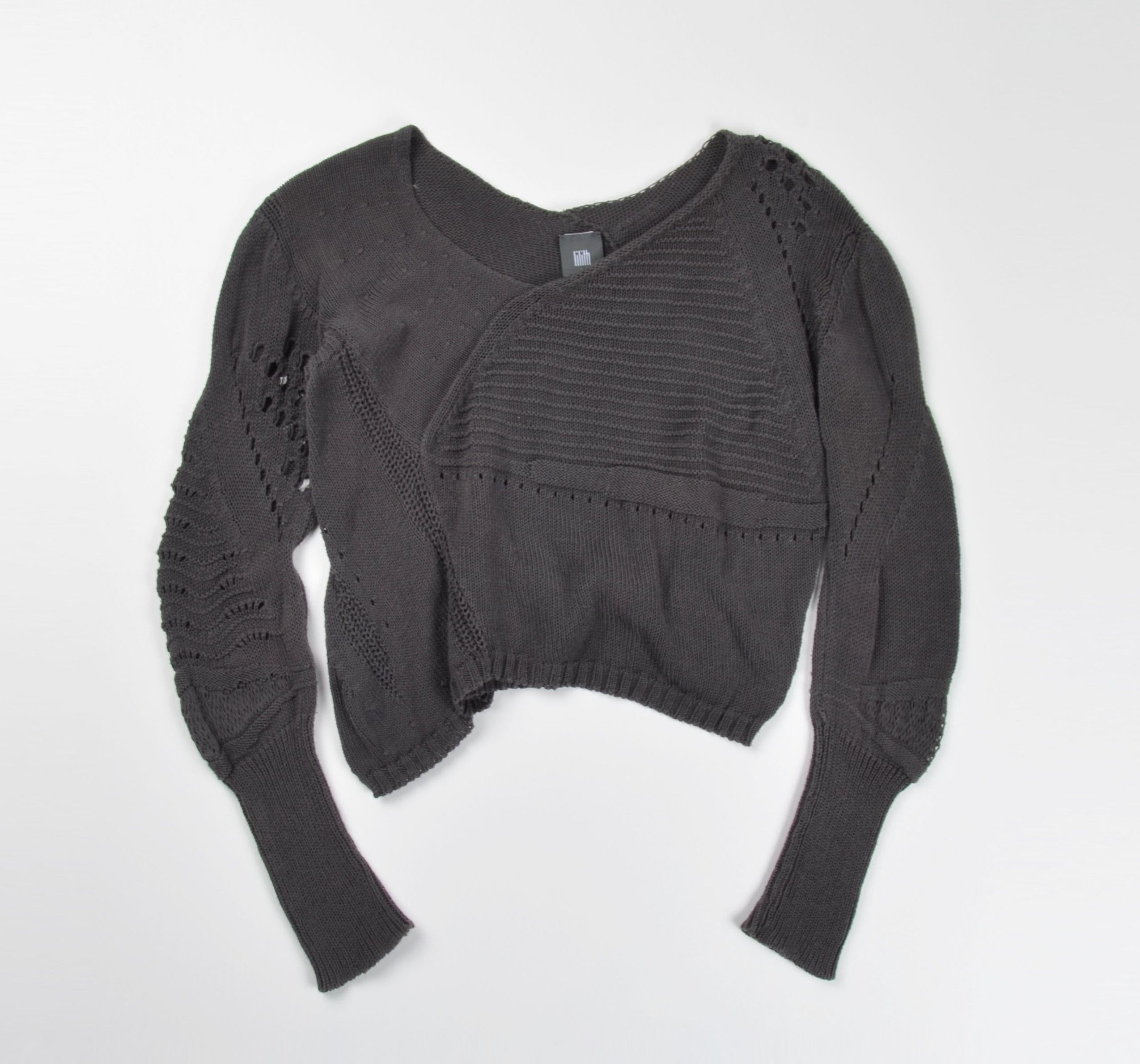 Other Lilith Y2K Cropped Asymmetrical Pointelle Open Knit Sweater Size S / US 4 / IT 40 - 4 Thumbnail