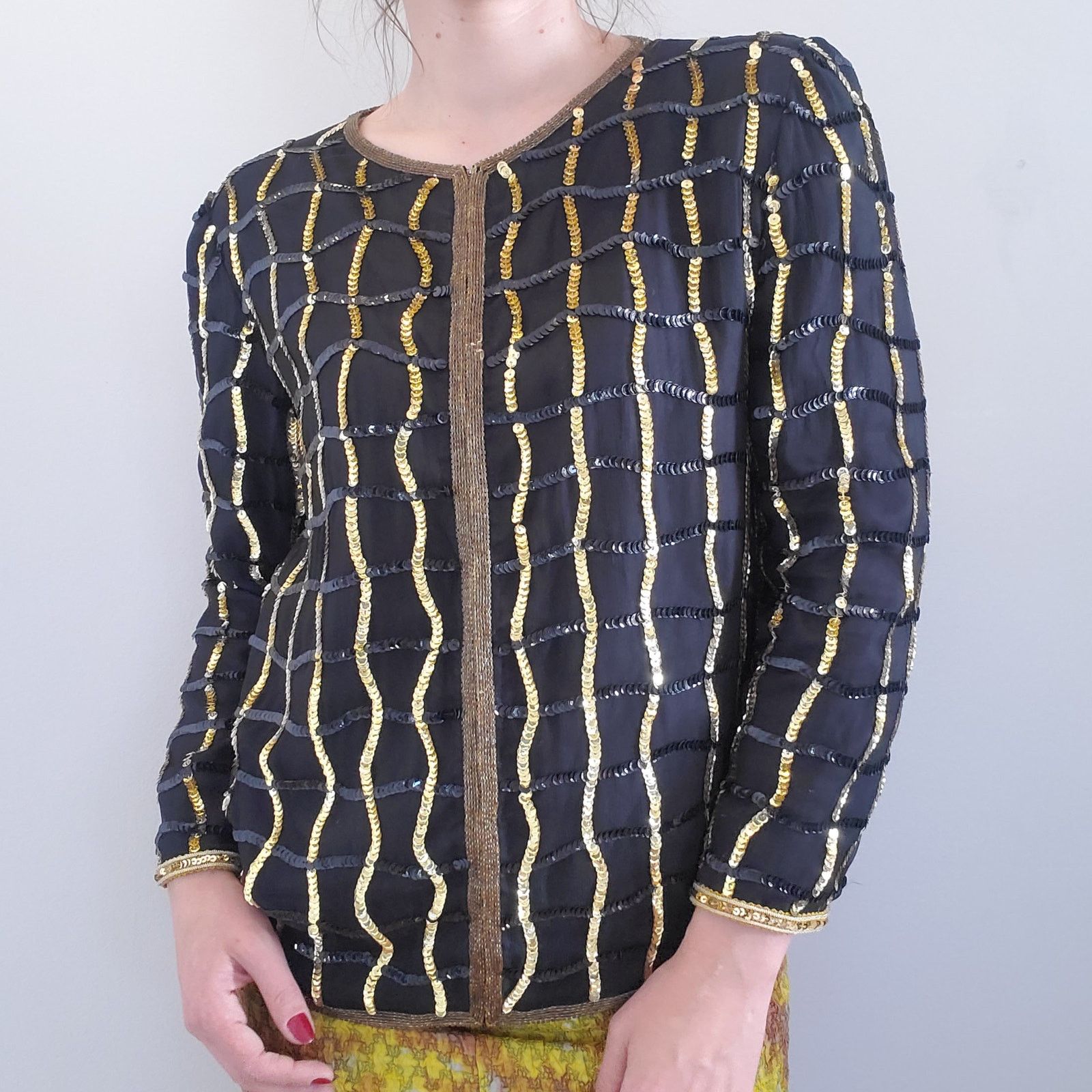 Other Vintage Sheer Silk Sequin Jacket Gold and Black S Size S / US 4 / IT 40 - 8 Thumbnail