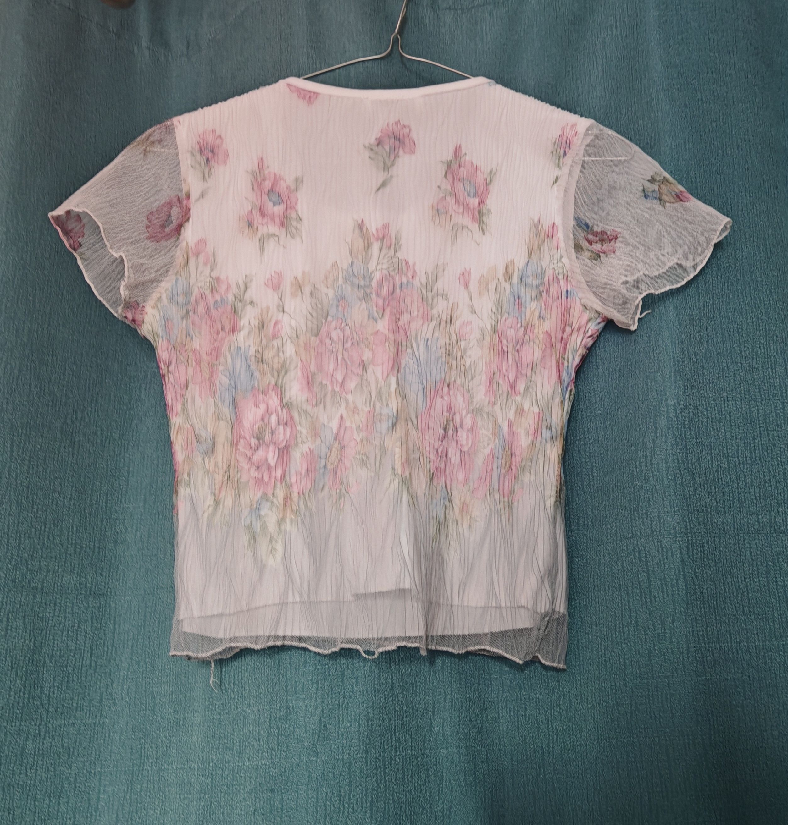 Vintage Vintage French Sheer Mesh Floral Crop Top Flare sz S 90s Y2K Size S / US 4 / IT 40 - 6 Thumbnail