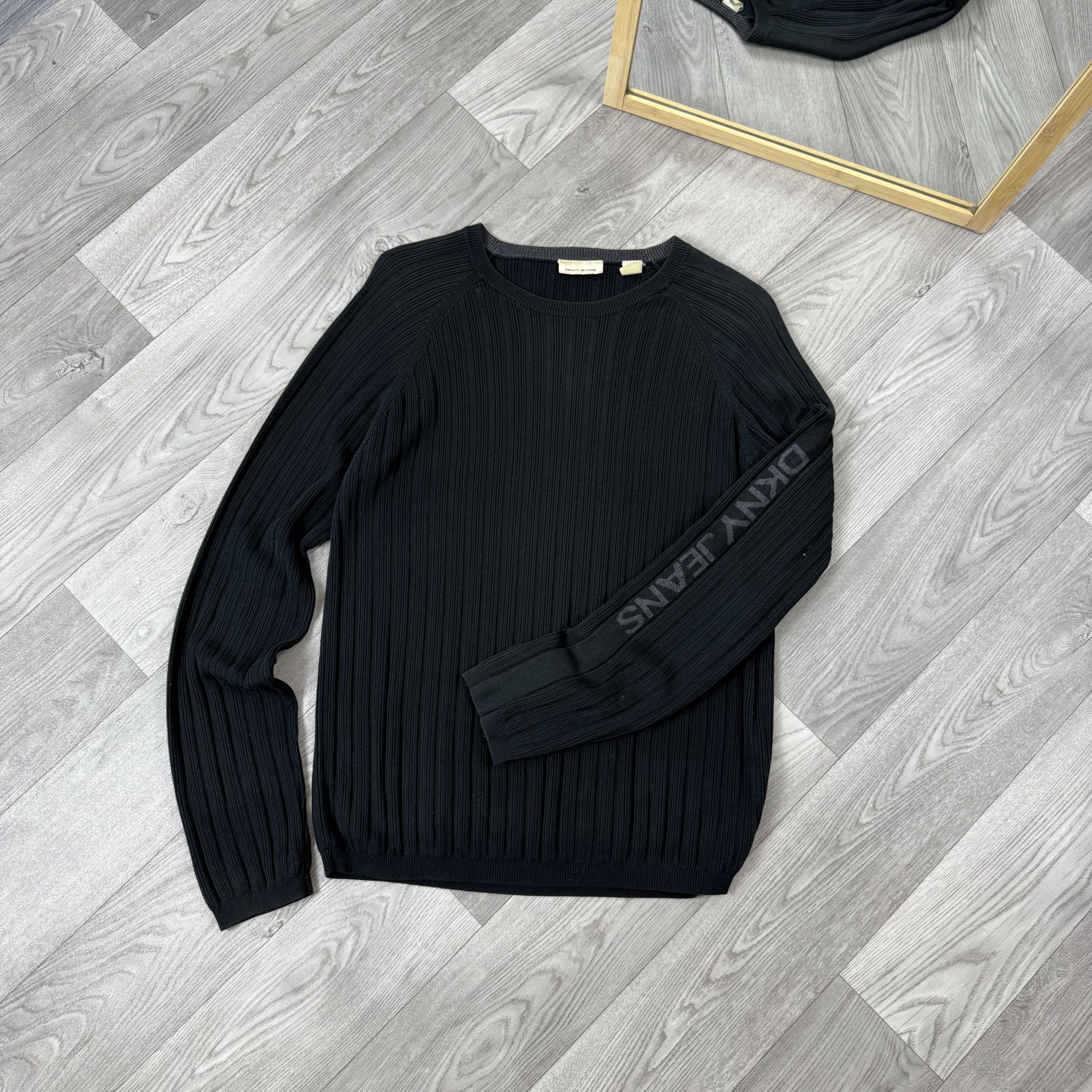 Vintage DKNY Donna Karan Black Ribbed Crewneck Knit Sweater