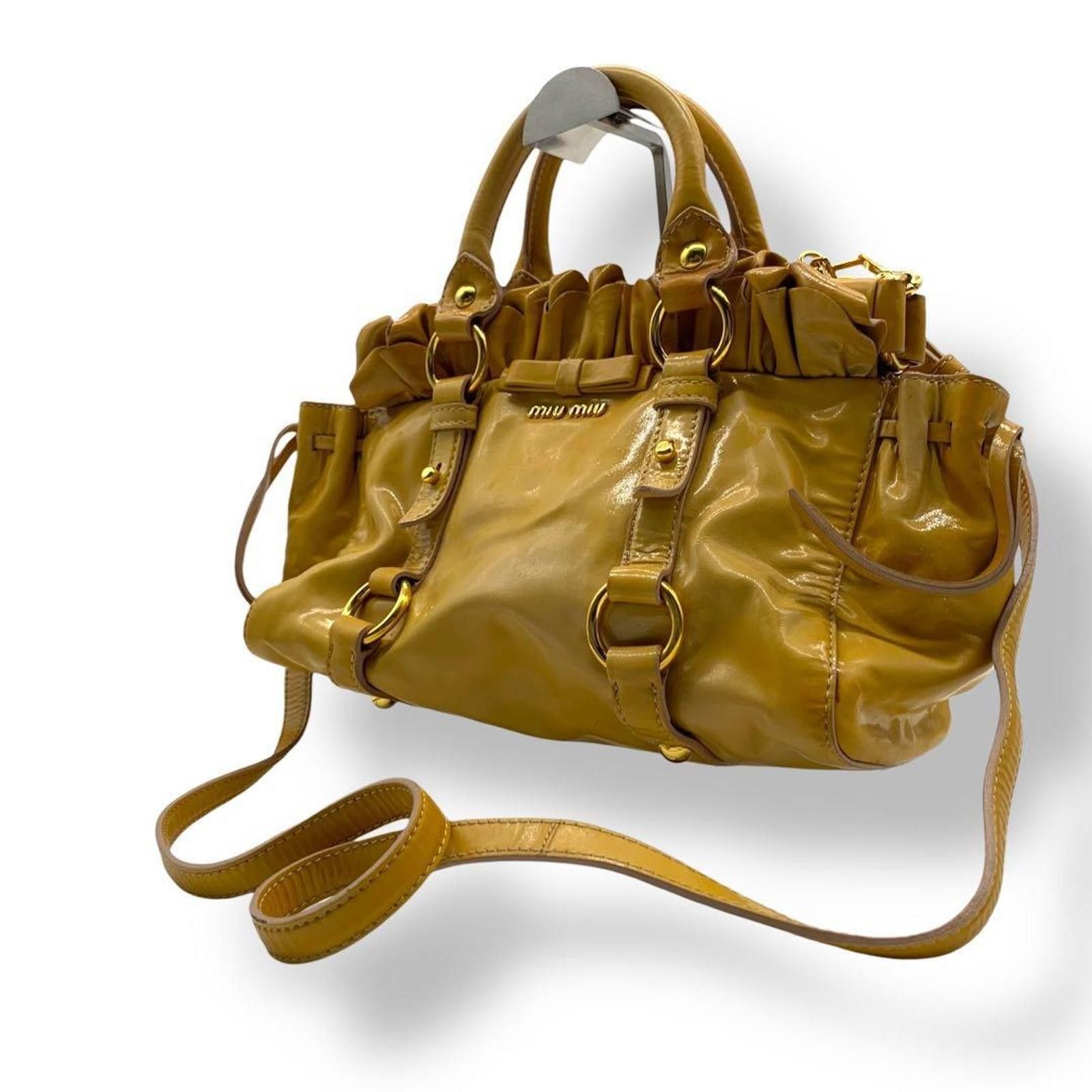 Miu Miu Miu Miu - Yellow Leather Ruffled Satchel Bag Size ONE SIZE - 2 Thumbnail