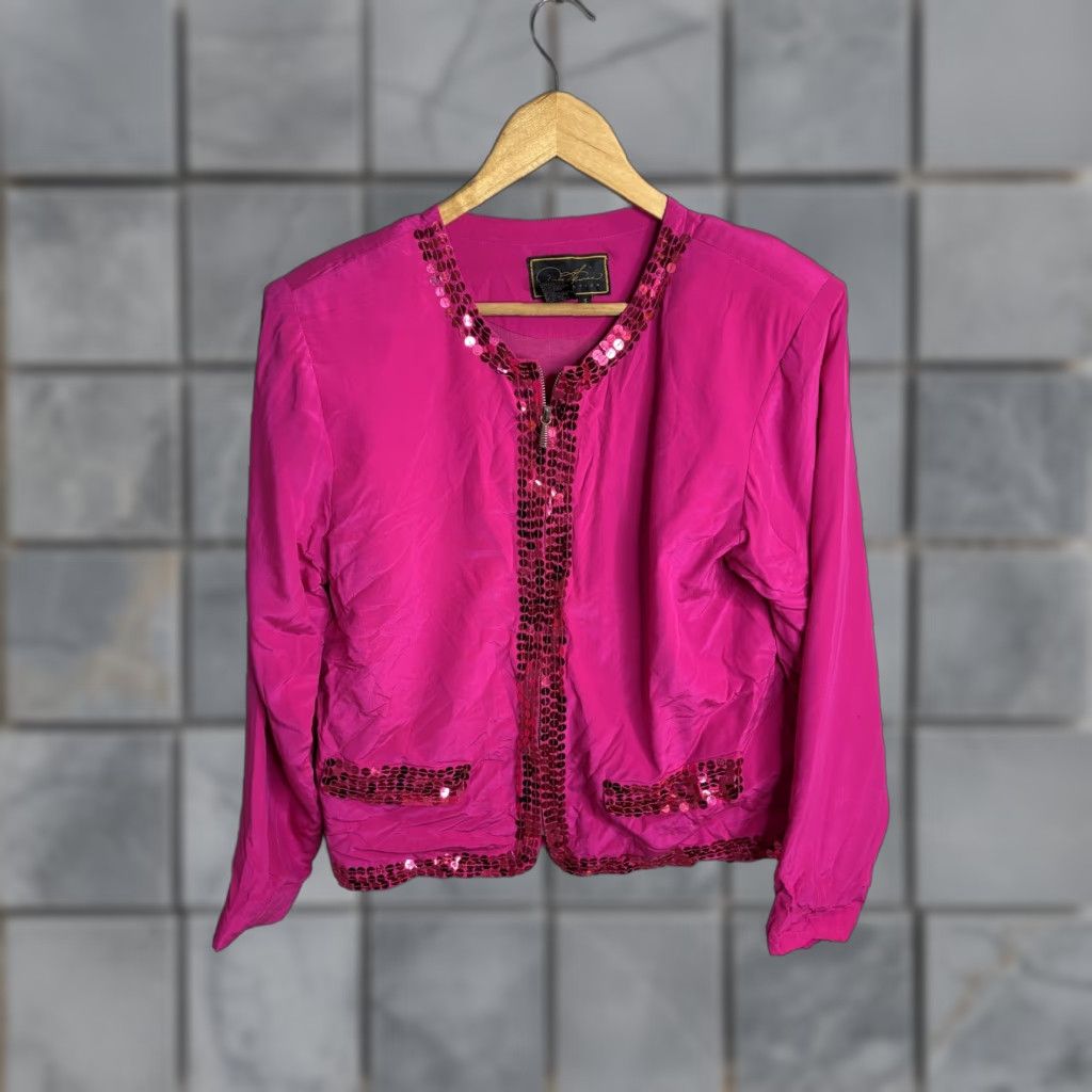 Vintage Rita Stevens Collection Jacket Womens Small Pink Sequin Satin Zip Party Evening Size S / US 4 / IT 40 - 1 Thumbnail