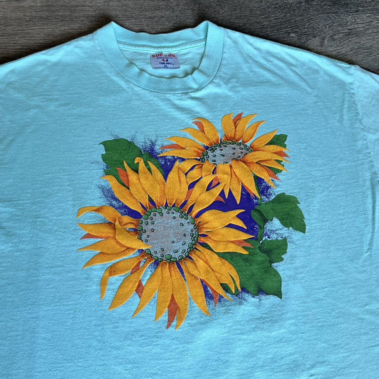 Vintage Vintage 90s Sunflower Teal Graphic Logo Tee Black Eyed Susan Size US XL / EU 56 / 4 - 3 Thumbnail