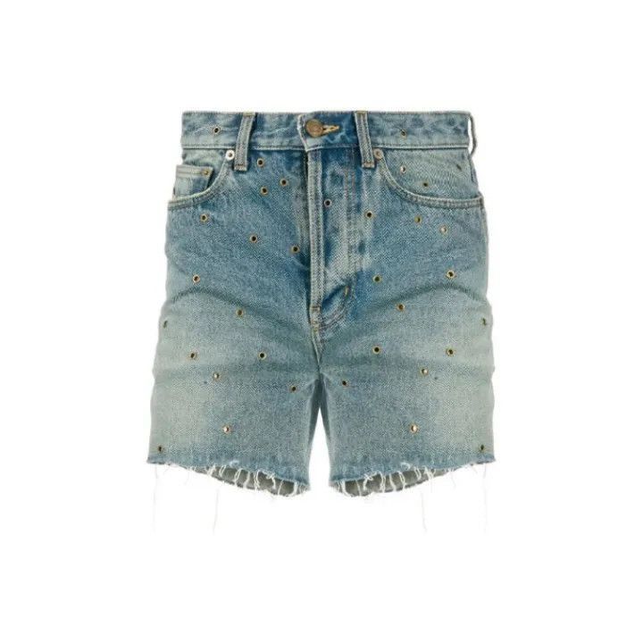 Saint Laurent Paris Saint Laurent Blue Distressed Denim Shorts -2507 Size 30" / US 8 / IT 44 - 1 Thumbnail