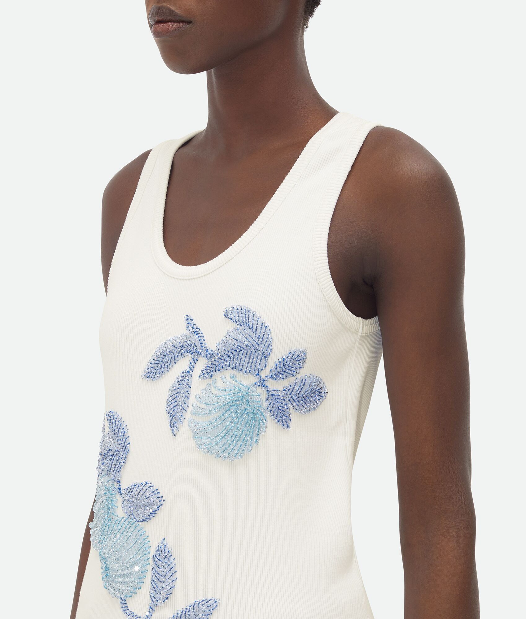 Bottega Veneta o1bcso1str0425 Embroidered Cotton Tank Top in Chalk Size XS / US 0-2 / IT 36-38 - 4 Thumbnail
