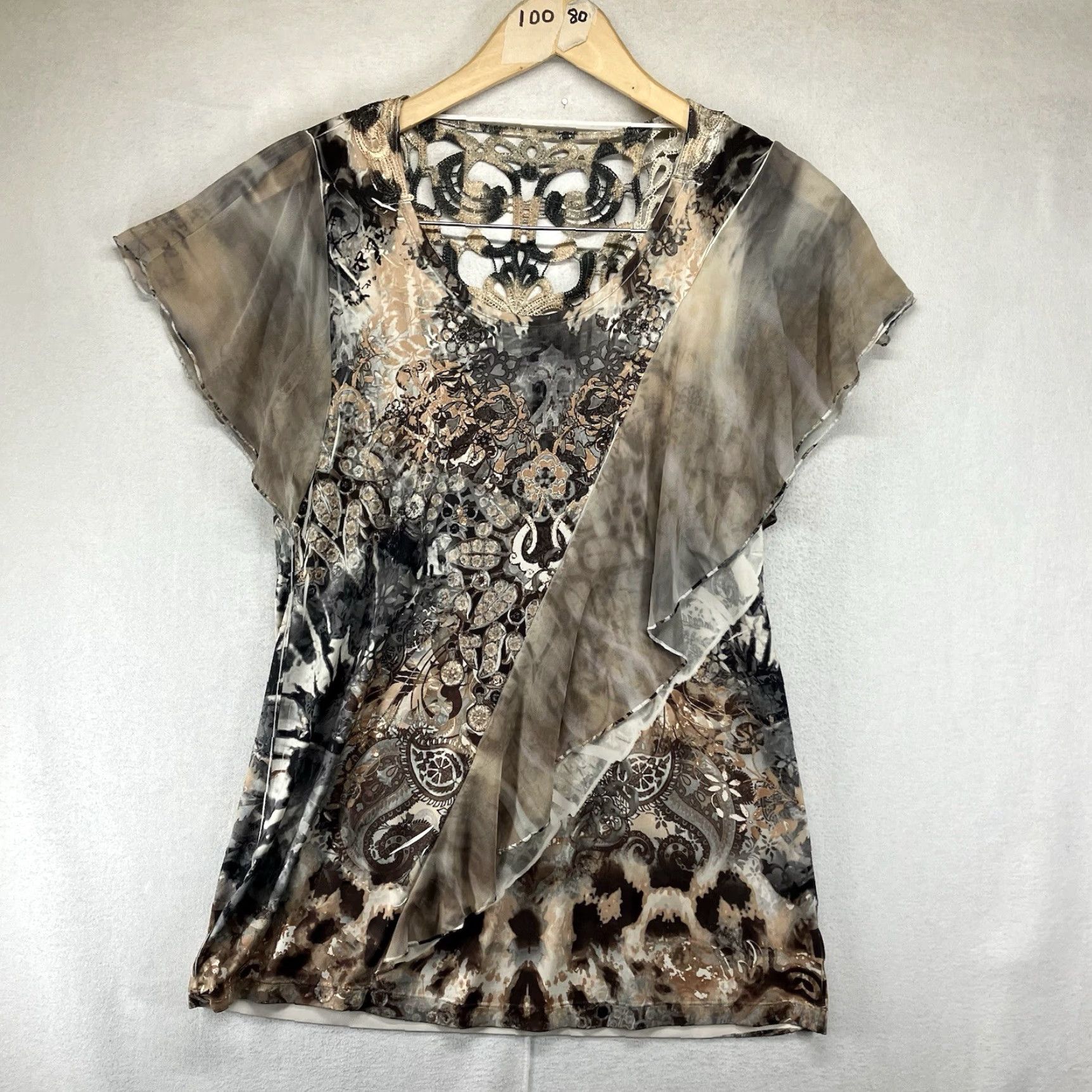 Vintage UNITY WORLD WEAR Blouse S Womens Beige V-Neck Flutter Sleeve Embroidered Lace Back Tunic 90s Fairy Gothic Vintage Size S / US 4 / IT 40 - 2 Thumbnail