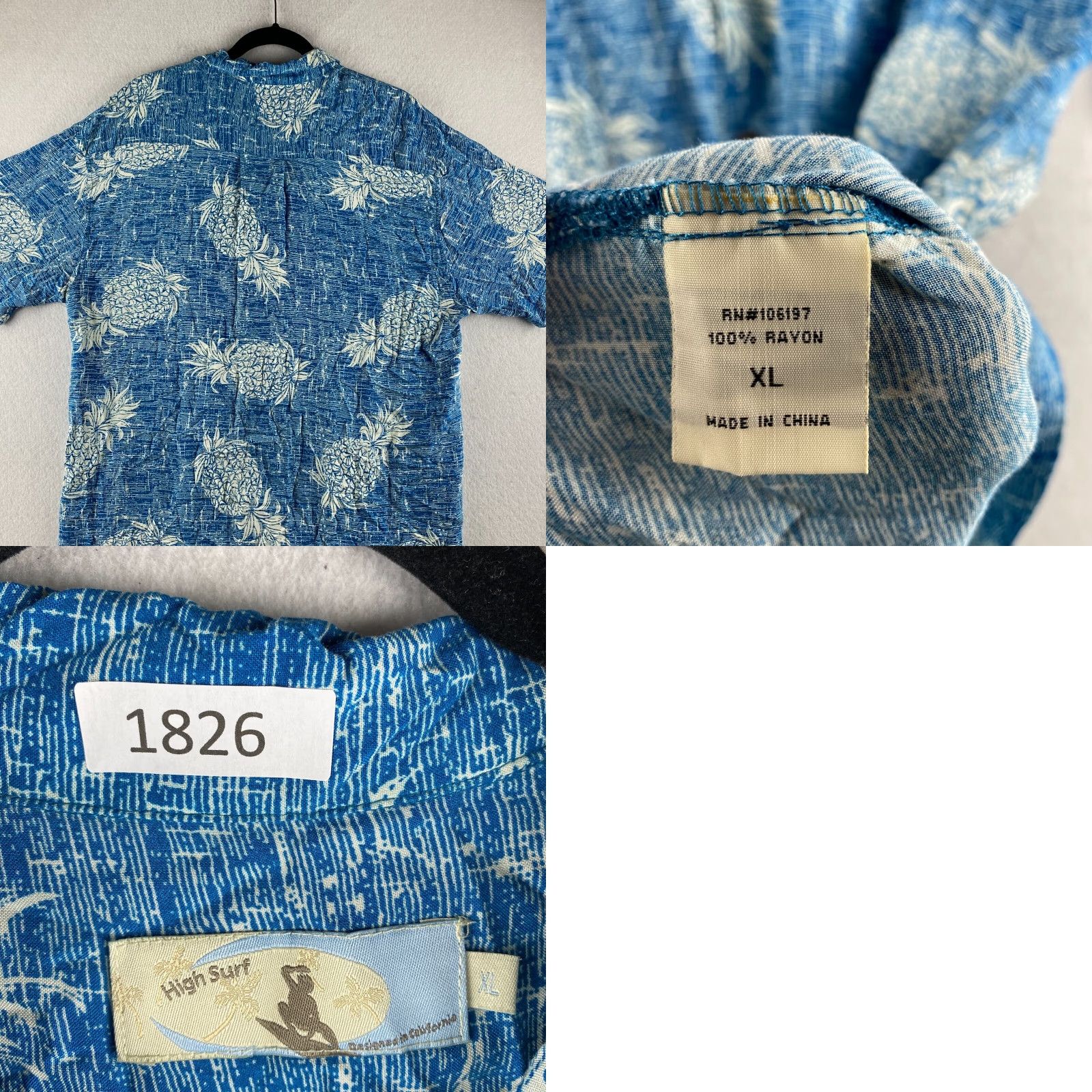 Vintage High Surf Hawaiian Shirt Mens XL Blue Pineapple Button Up Wooden Buttons Rayon Size US XL / EU 56 / 4 - 8 Thumbnail