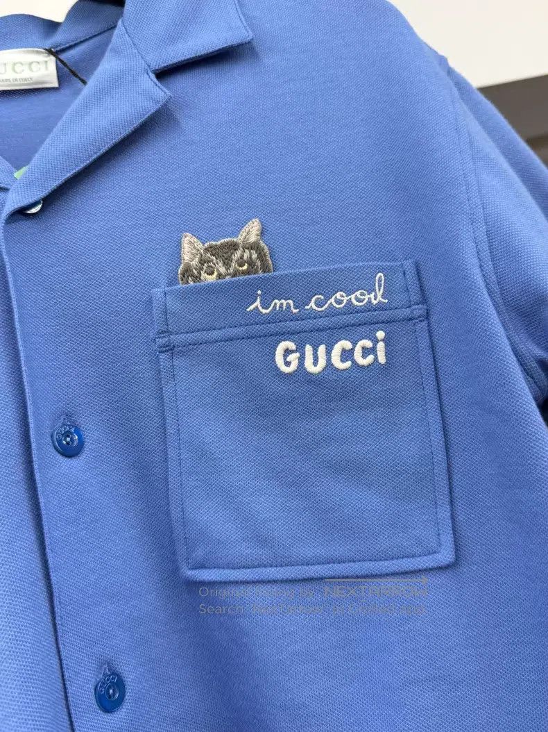 Gucci Gucci Size 12 Blue embroidered lapel short sleeves Size US XXS / EU 40 - 2 Thumbnail