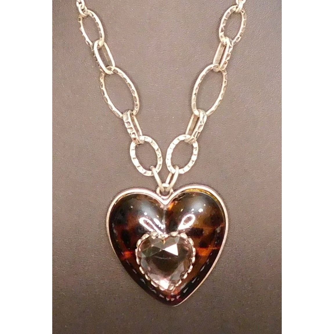 Other Chunky Tortoise Heart Necklace With Faceted Gem Accent Size ONE SIZE - 5 Thumbnail