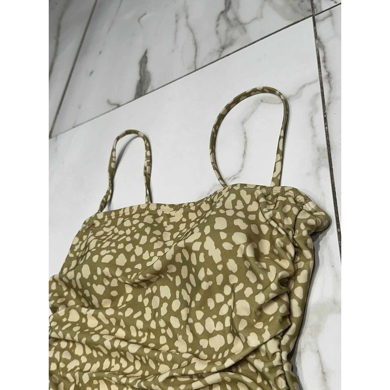 Primark Primark One Piece Bandeau Control Green Dot Print Swimsuit Size ONE SIZE - 7 Thumbnail