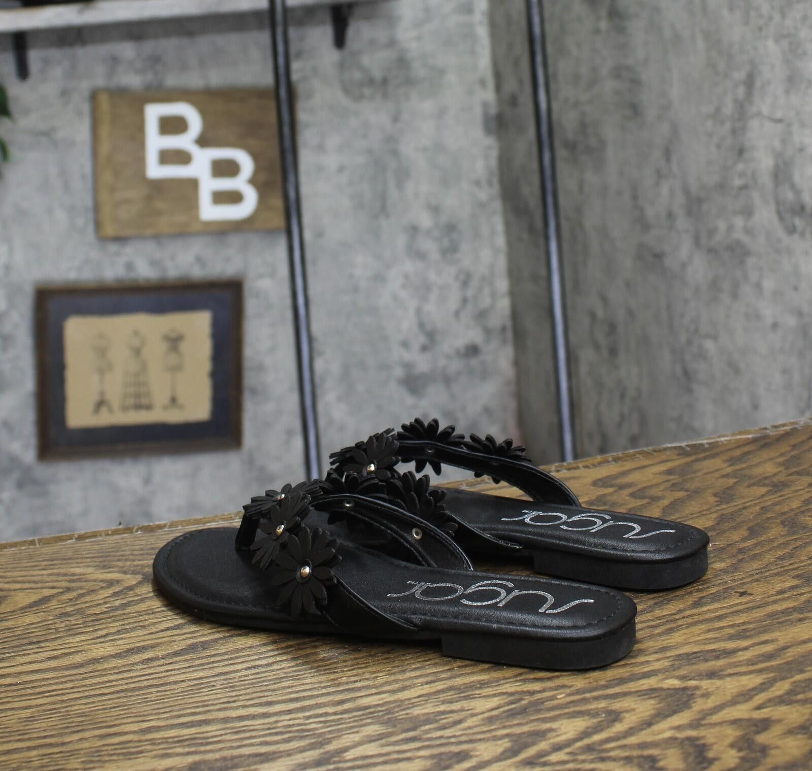 Sugar Nwt Sugar Flops With Embellished Floral Design Black 9m Size US 9 / IT 39 - 2 Thumbnail