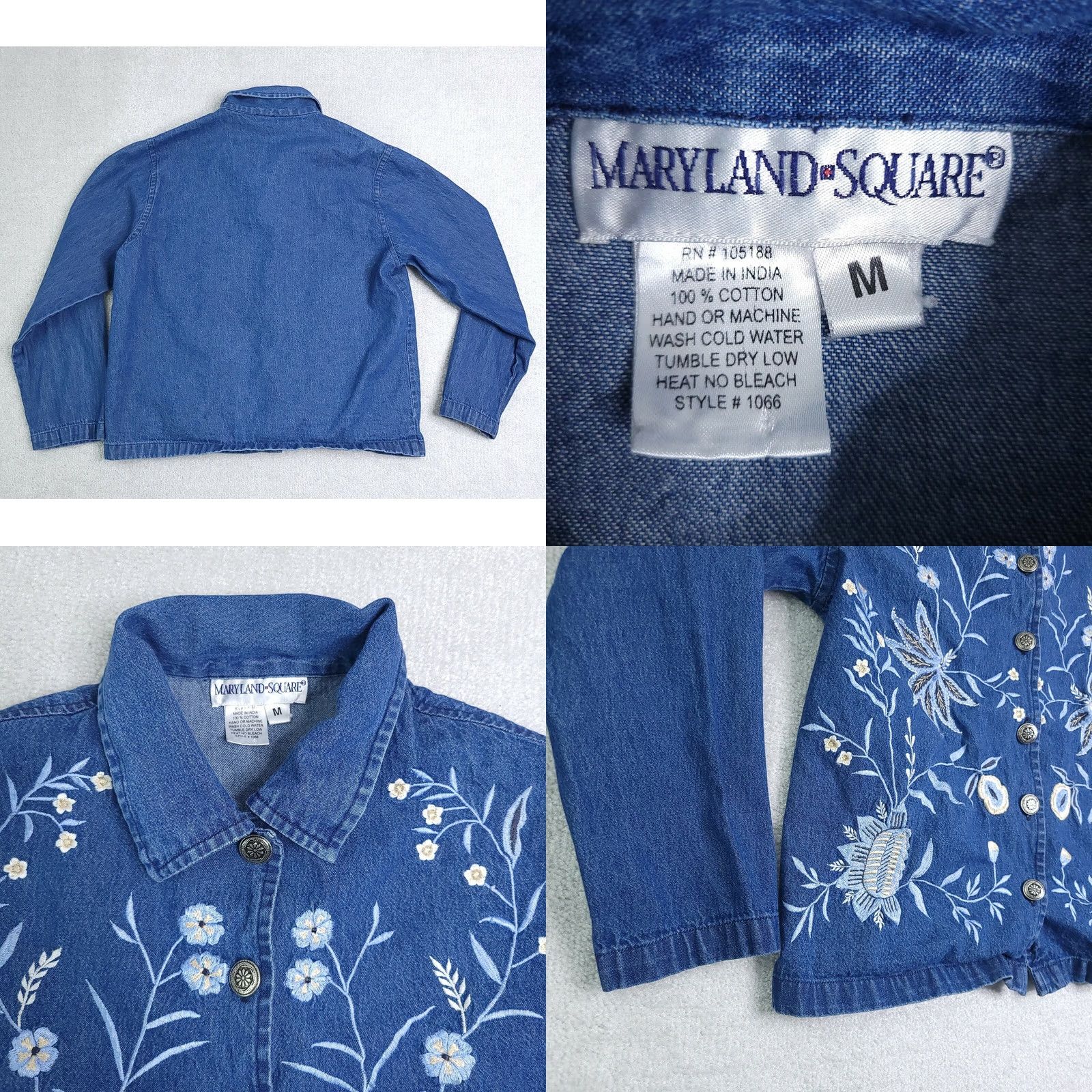 Denime Vtg Maryland Square Denim Jacket Women's Medium Embroidered Floral Button Jean Size 32" / US 10 / IT 46 - 8 Thumbnail