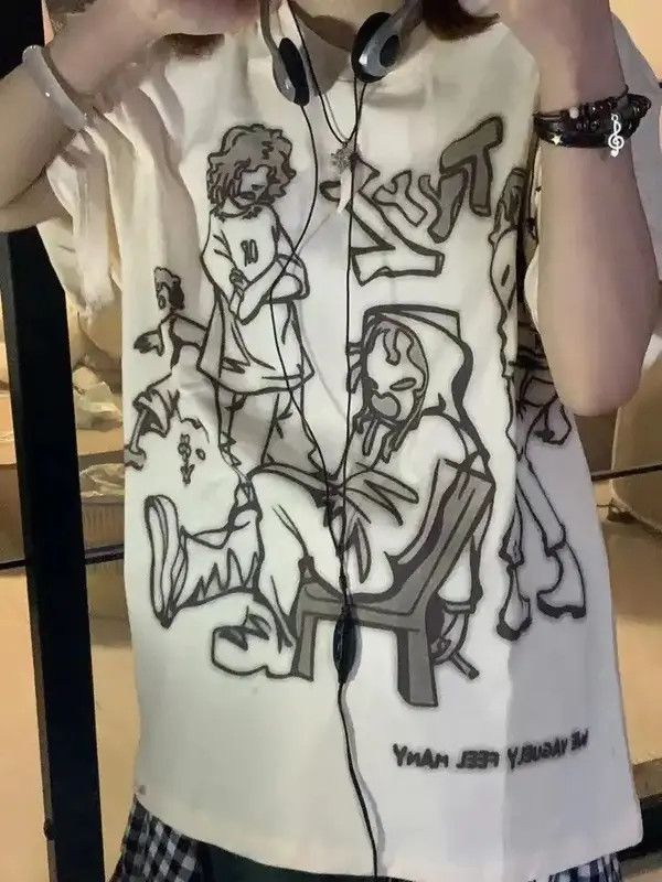 VIBE Streetwear Funny Anime Cartoon Graphic Oversized T-Shirt y2k Size US XL / EU 56 / 4 - 7 Thumbnail
