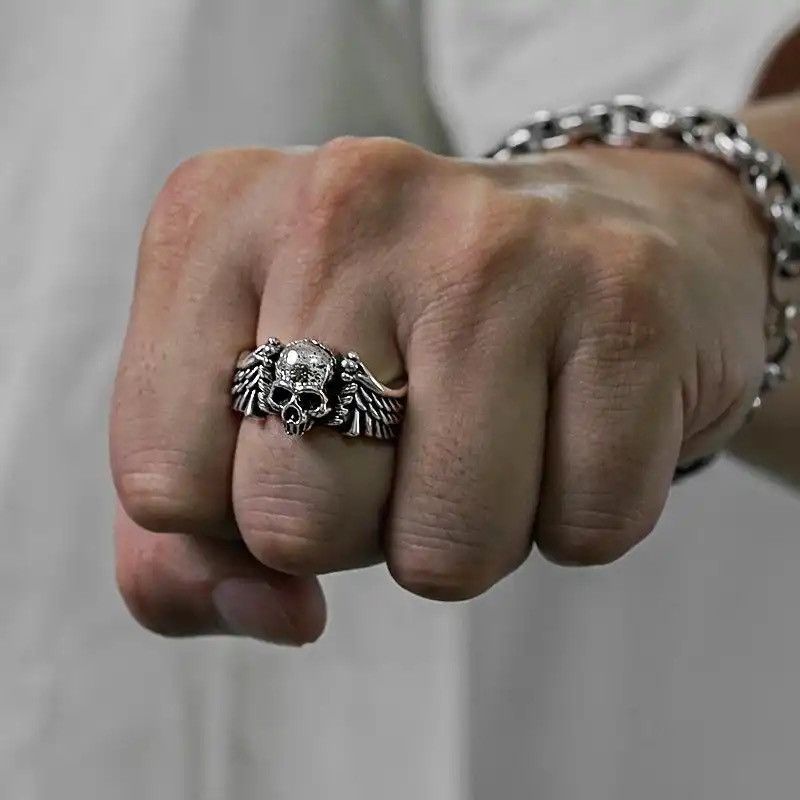 Other Ring Unisex Retro Vintage Wings Skull Head Opening Ring Size ONE SIZE - 3 Thumbnail