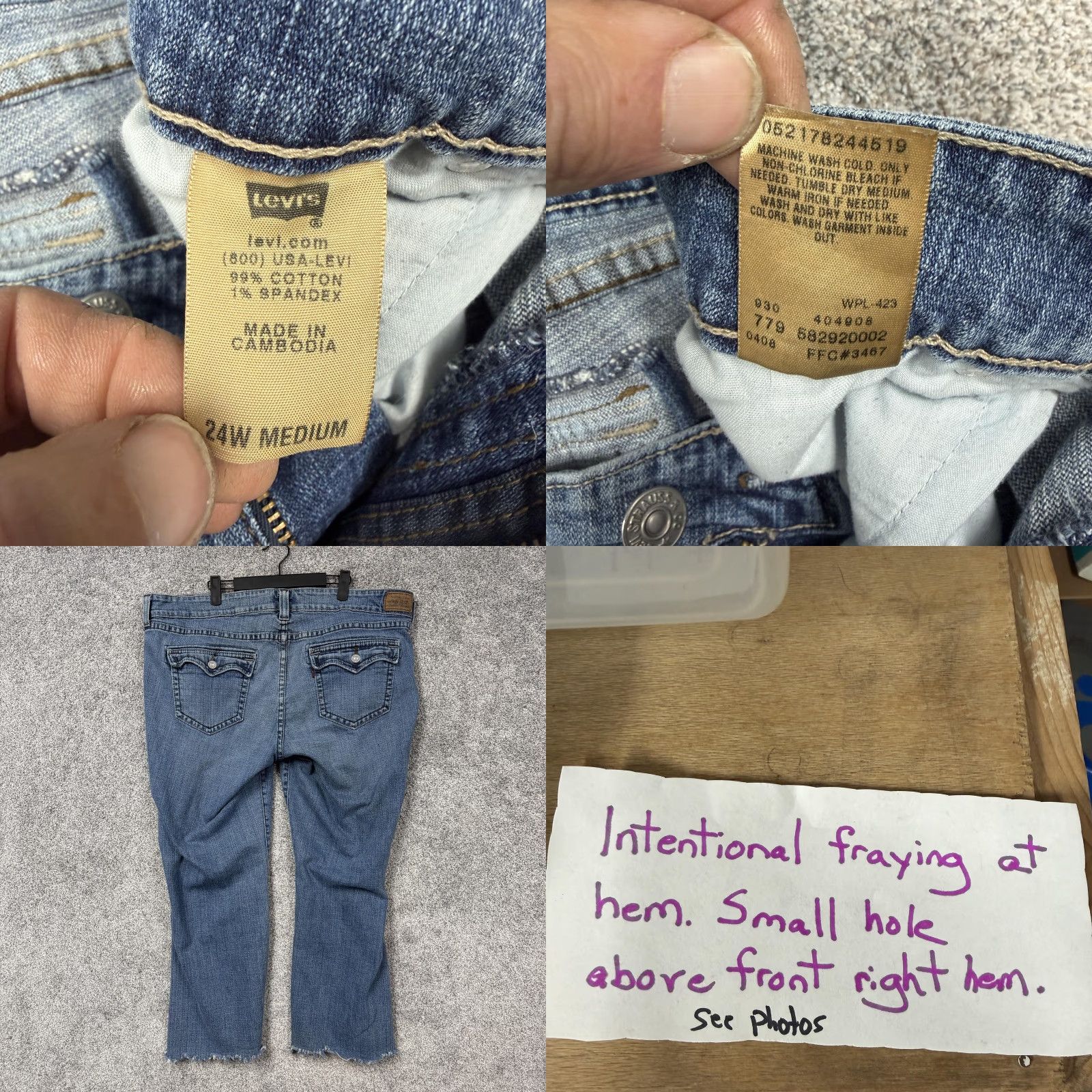Levi's Levis Jeans 24W Plus Blue Stretch Denim Flare Raw Hem Crop 26.5in Inseam 43in Waist Womens Plus Size 24W Medium Denim Jeans Size 42" / US 20 - 9 Thumbnail