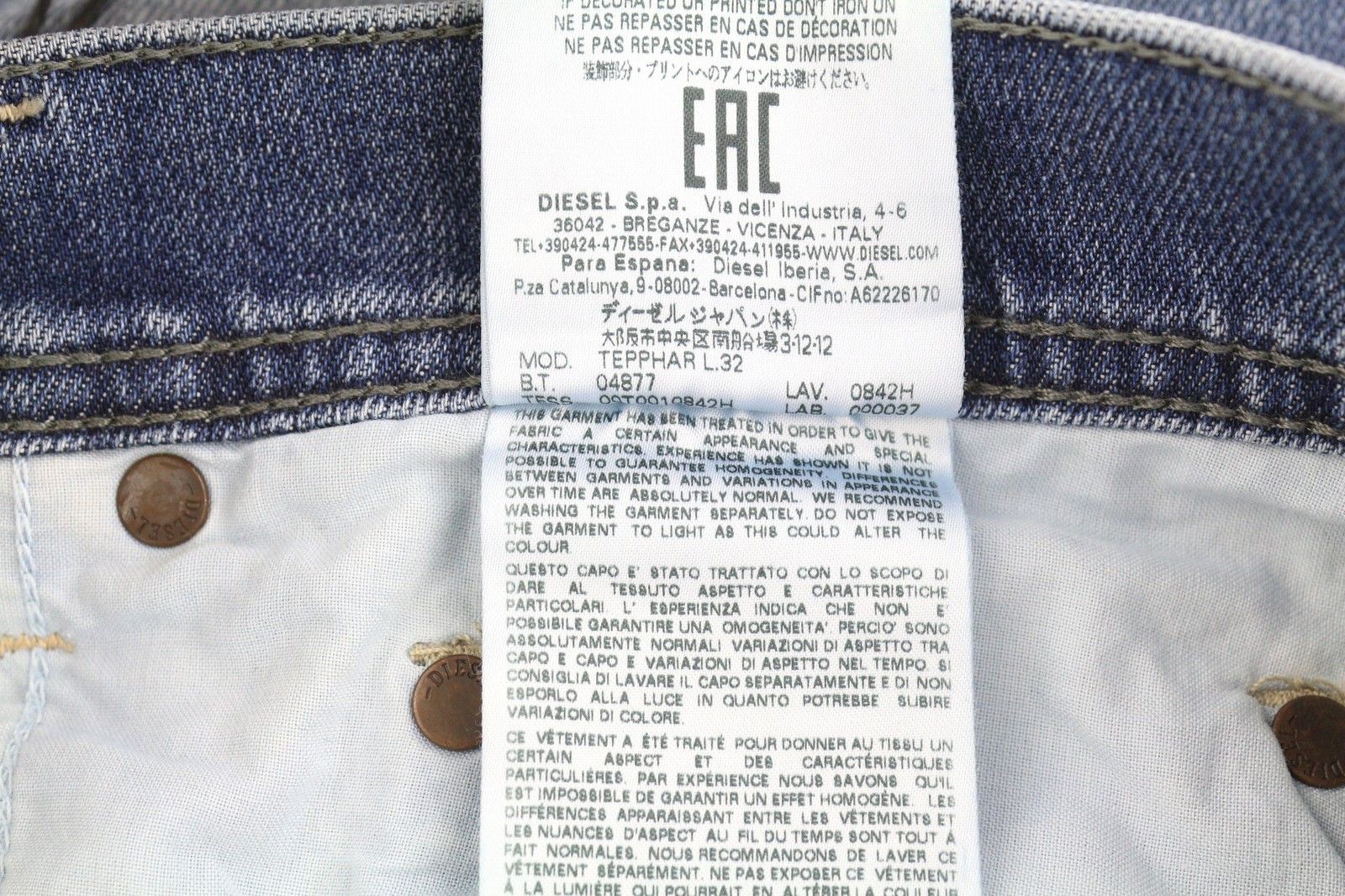 Diesel TEPPHAR 0842H W33/L32 Blue Faded Slim Carrot Jeans 89134 Size US 33 - 11 Thumbnail